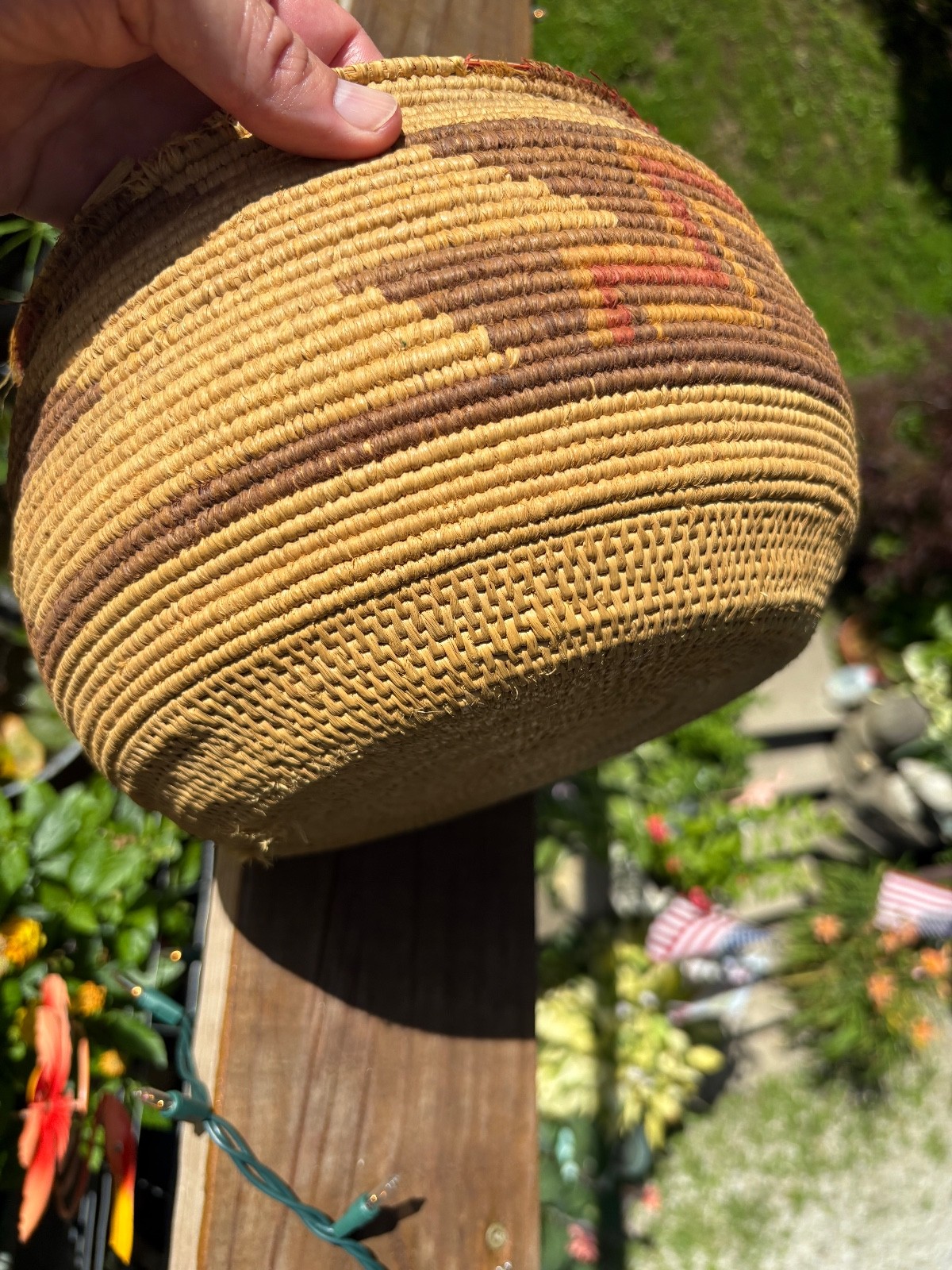 Antique Vintage Native American Coiled Basket  maker unknown ? Selling as is.