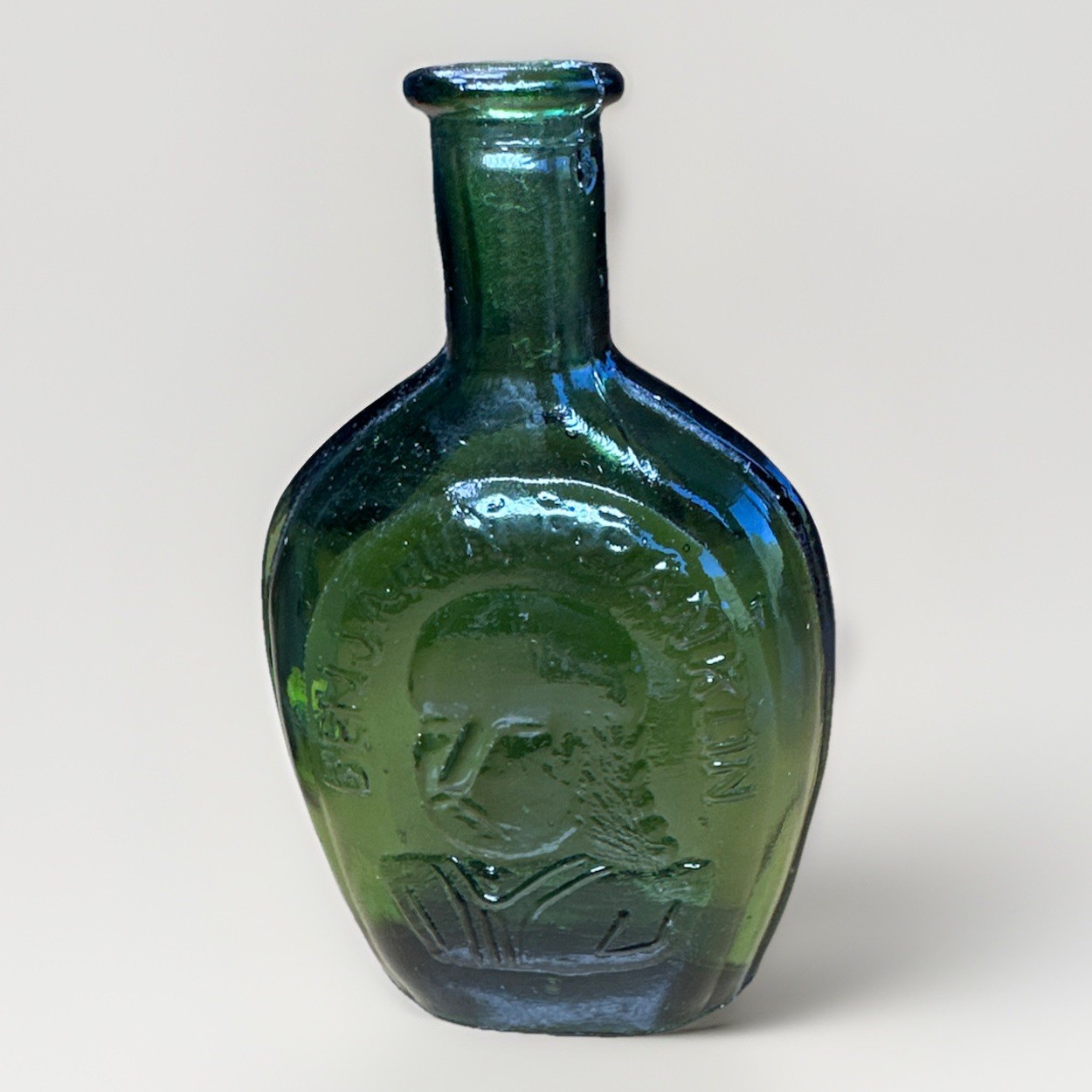 VTG Wheaton Green Glass Benjamin Franklin Bitters Embossed Miniature Bottle PR21