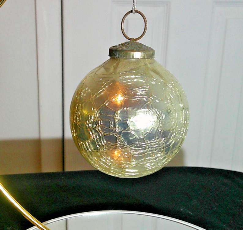 Vintage Heavy Glass Kugel Style Christmas Ornament Silvered Crackle 3.2” 4.3 oz