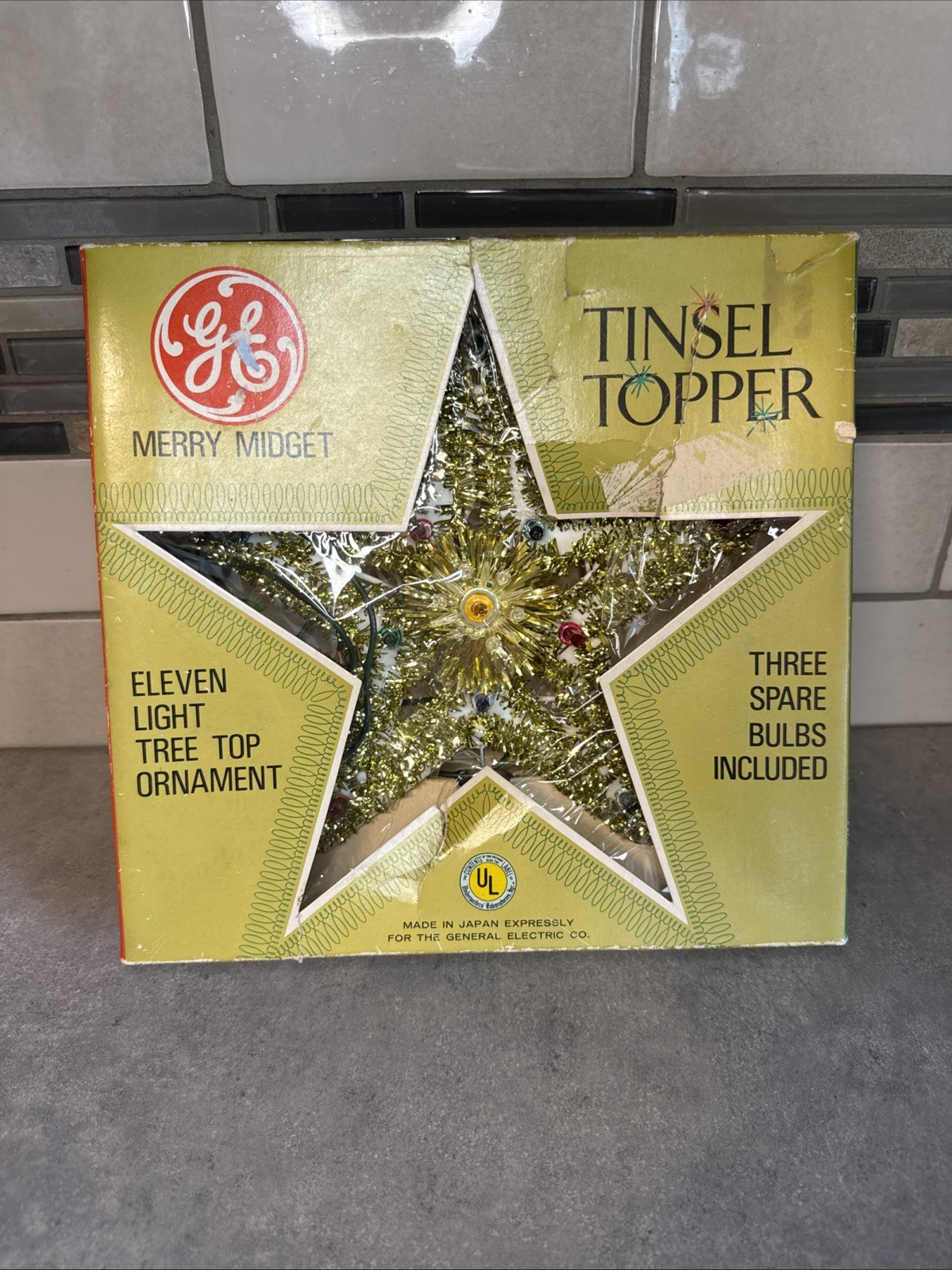 Vintage GE Merry Midget Lighted Tinsel Tree Topper Star - Vintage GE Merry Midget Lighted Tinsel Tree Topper Star -