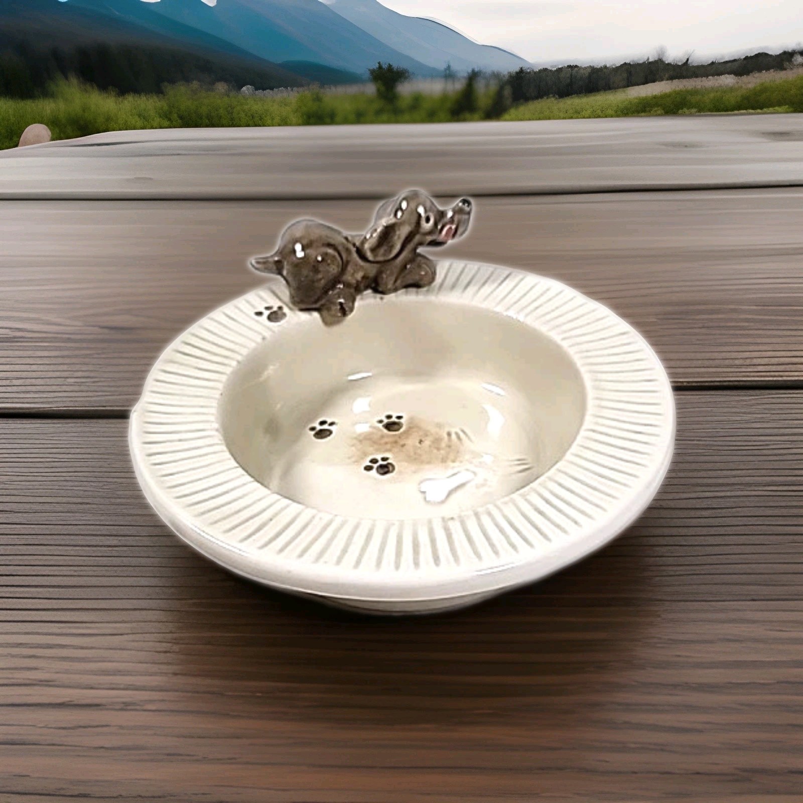 Vintage Kk Knobler Ceramic Dog Bowl Small Food Water Dish Lmt Ed Japan Paws Dog