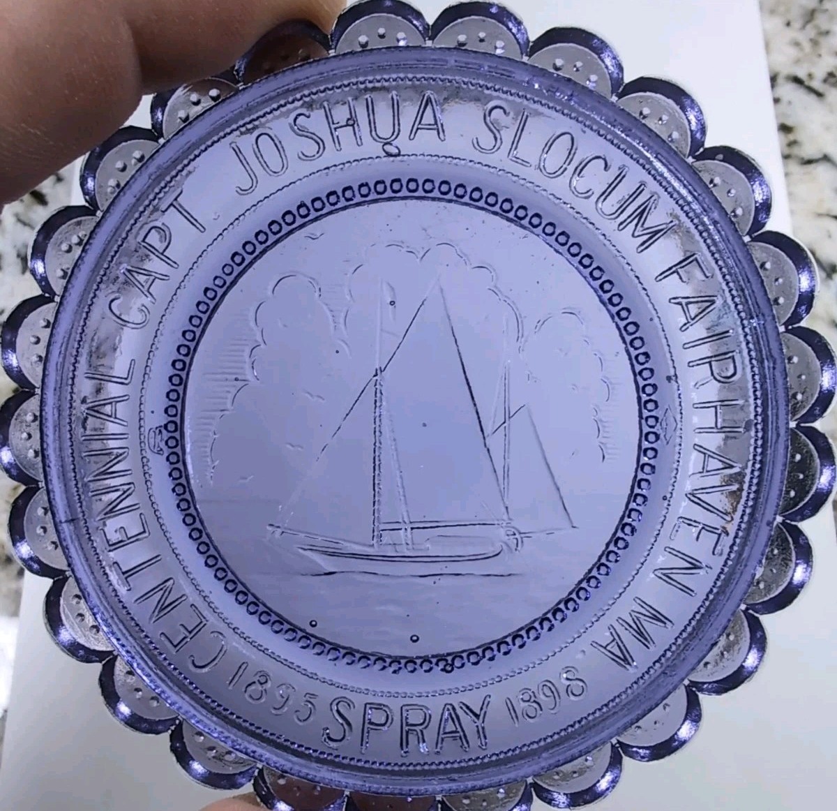 Pairpoint Joshua Slocum Fairhaven MA 1895 Amethyst Glass Plate 3.5\