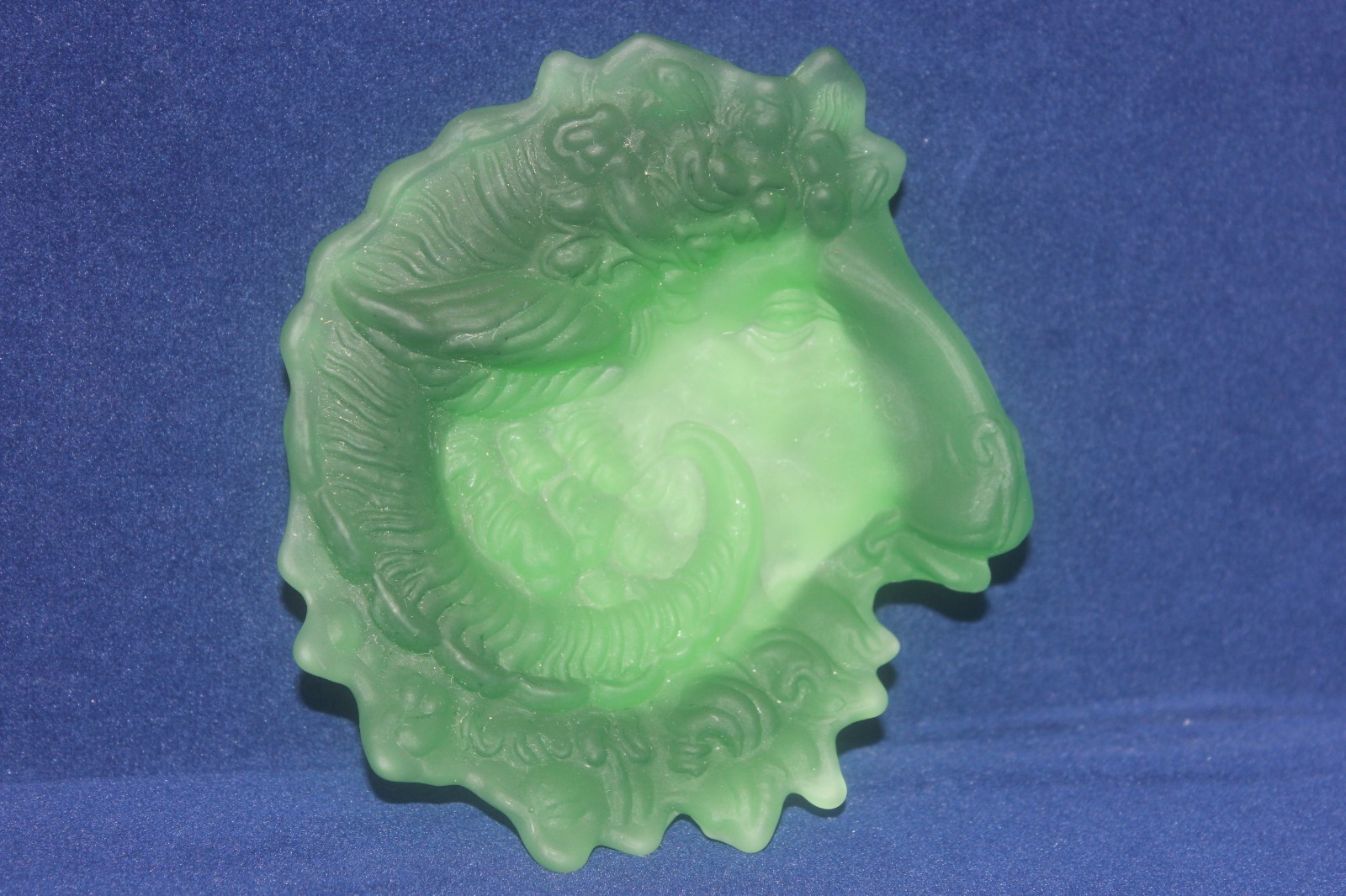 RARE Vintage Tiffin Ram Head Dish, Frosted Satin Green, 1920's