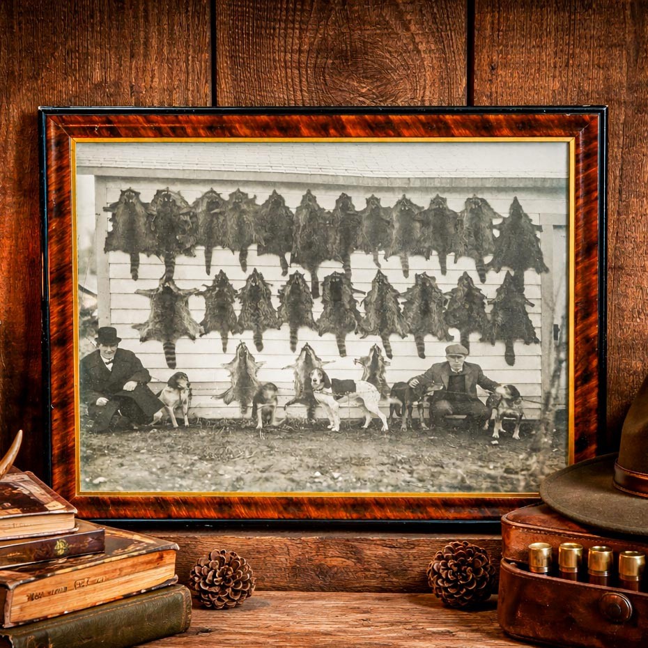 Nice Large Black and White Framed Antique Photograph Portrait Hunting Rustic