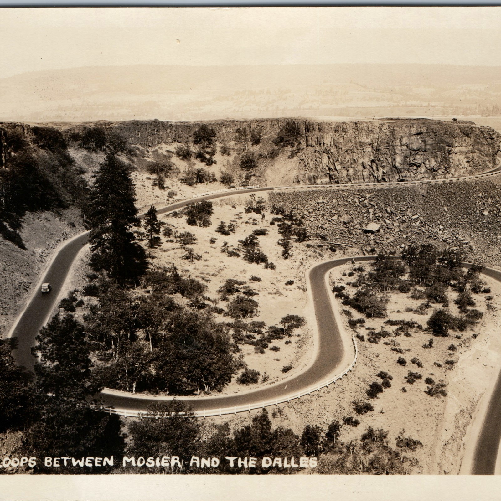c1920s Mosier to The Dalles, OR Rowena Loops RPPC Postcard Columbia River Hwy