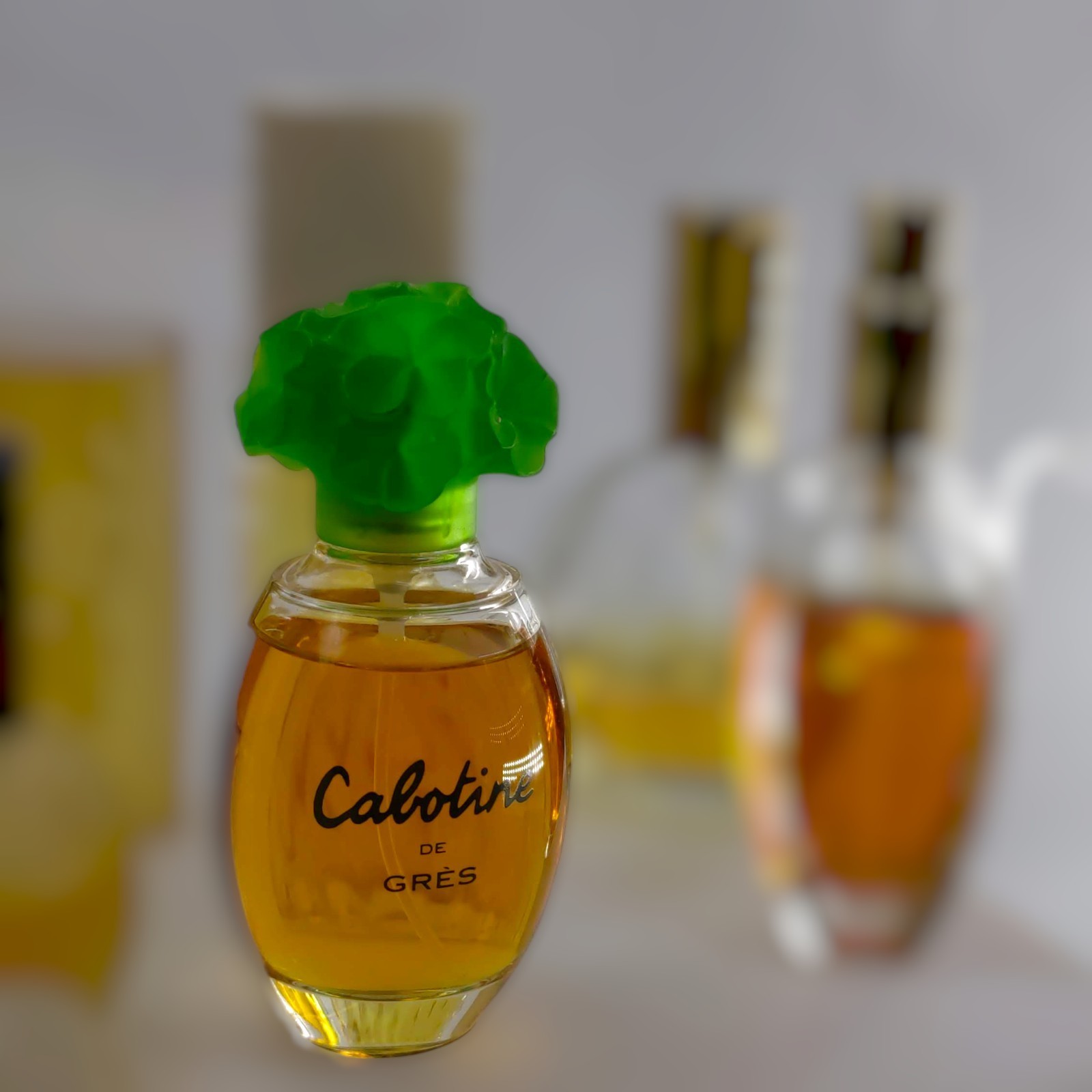 Cabotine de Grès Eau de Toilette Bottle w/ Green Floral Cap Vintage COLLECTIBLE