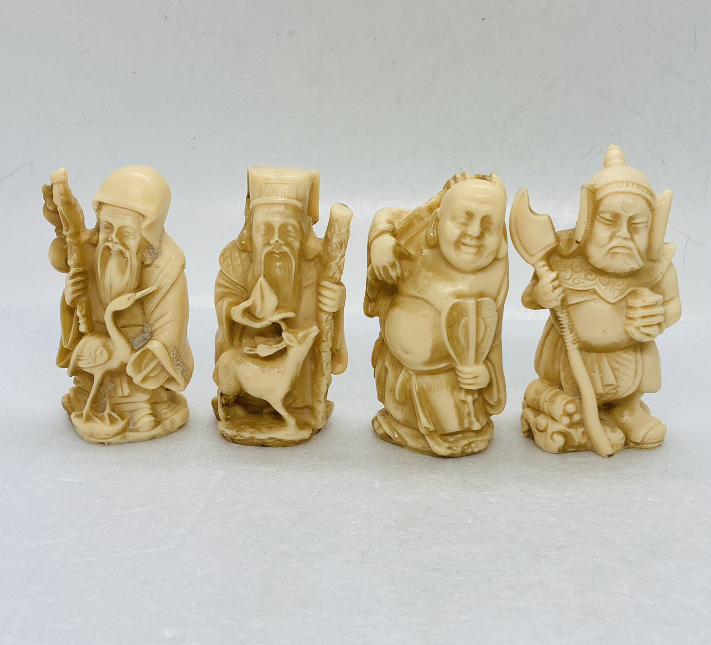 Vintage Chinese Four Gods Resin Figurine Prosperity Luck Peace Protection Art BB Vintage Chinese Four Gods Resin Figurine Prosperity Luck Peace Protection Art BB