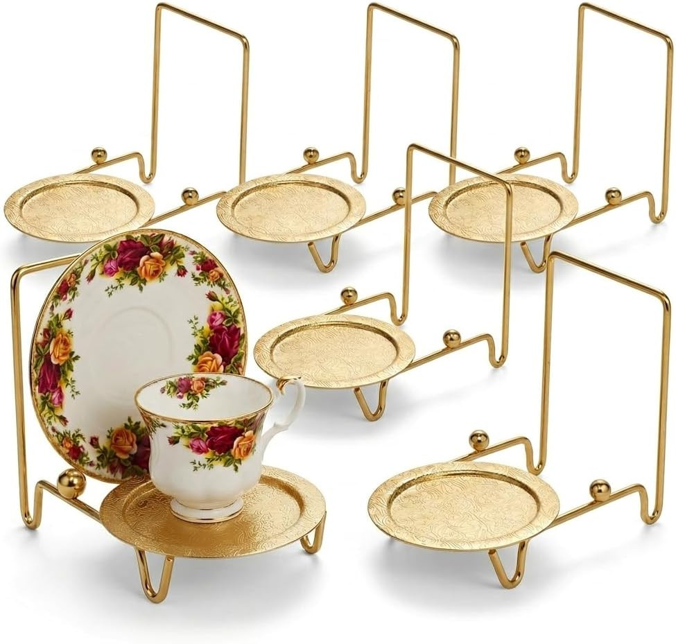 Gold Tea Cup and Saucer Stand - Elegant 6 Cup Holder for Display and Organizatio Gold Tea Cup and Saucer Stand - Elegant 6 Cup Holder for Display and Organizatio