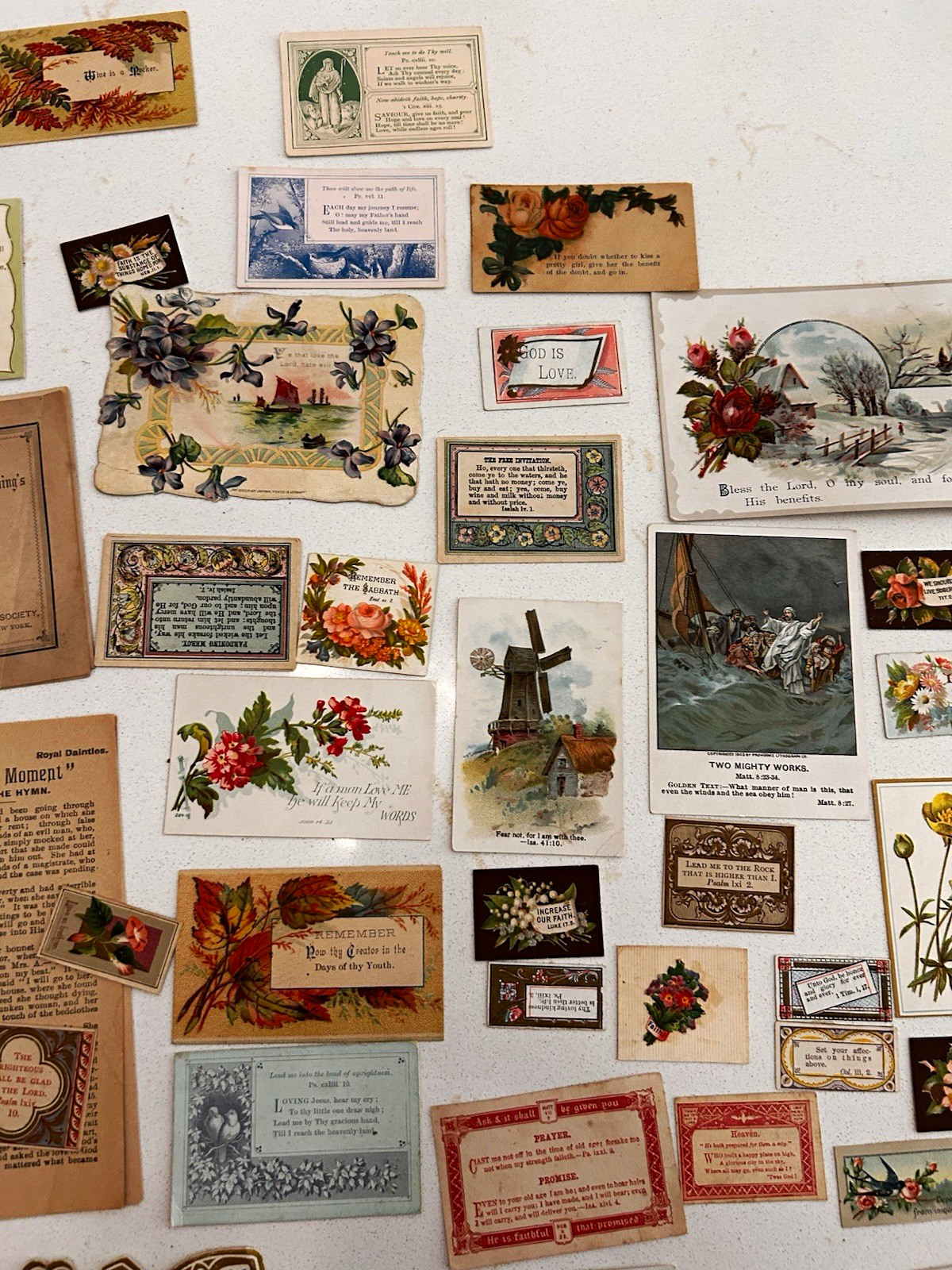 Antique/Vintage Christian Scripture & Bible Verse Cards Lot  Floral Scenic Mixed