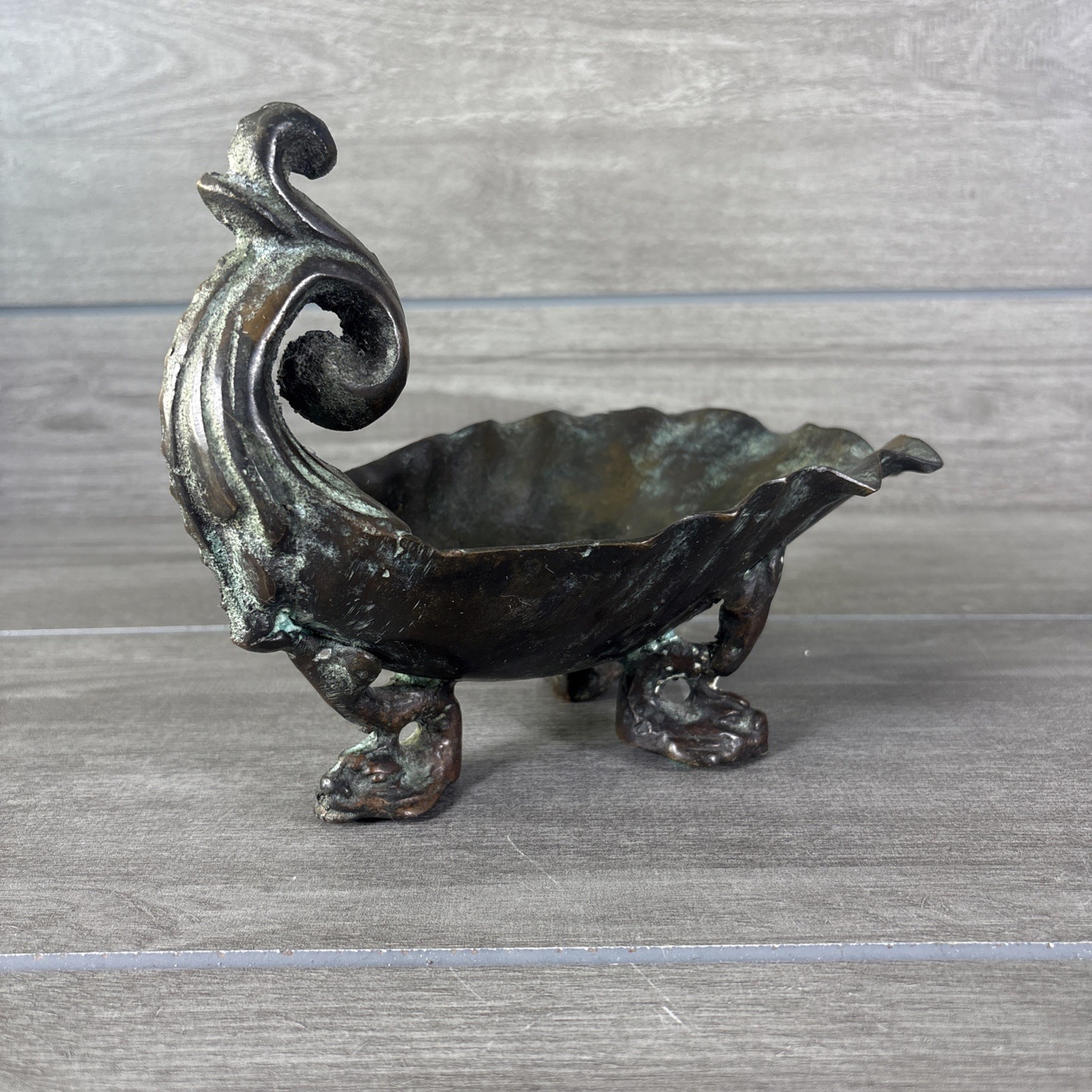 VTG Maitland Smith Hand Made Bronze Shell Footed Serpent Fish Trinket Dish Art VTG Maitland Smith Hand Made Bronze Shell Footed Serpent Fish Trinket Dish Art