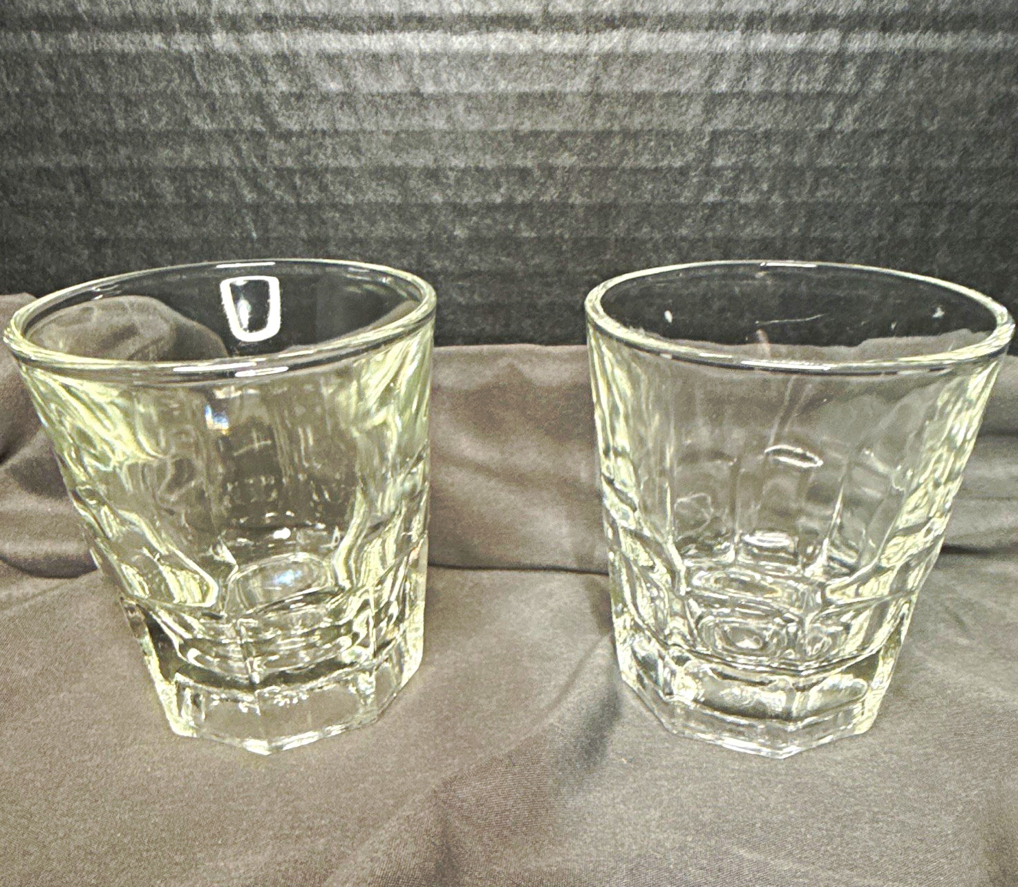 Clear Faceted Hexagon Double Shot Glass Set 2 Clear Glass 3 fl oz Decorated 3 in