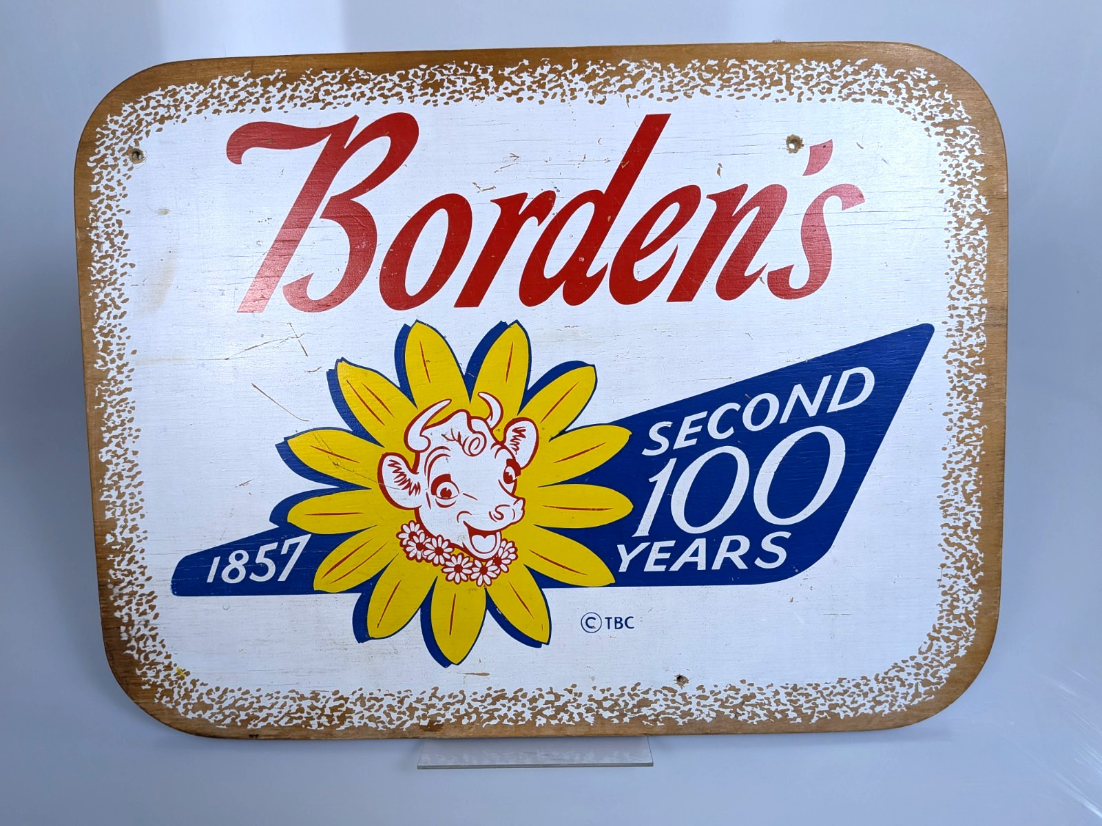 Vtg 1957 Borden’s Ice Cream Elsie the Cow Painted Wooden Sign Double Sided Rare