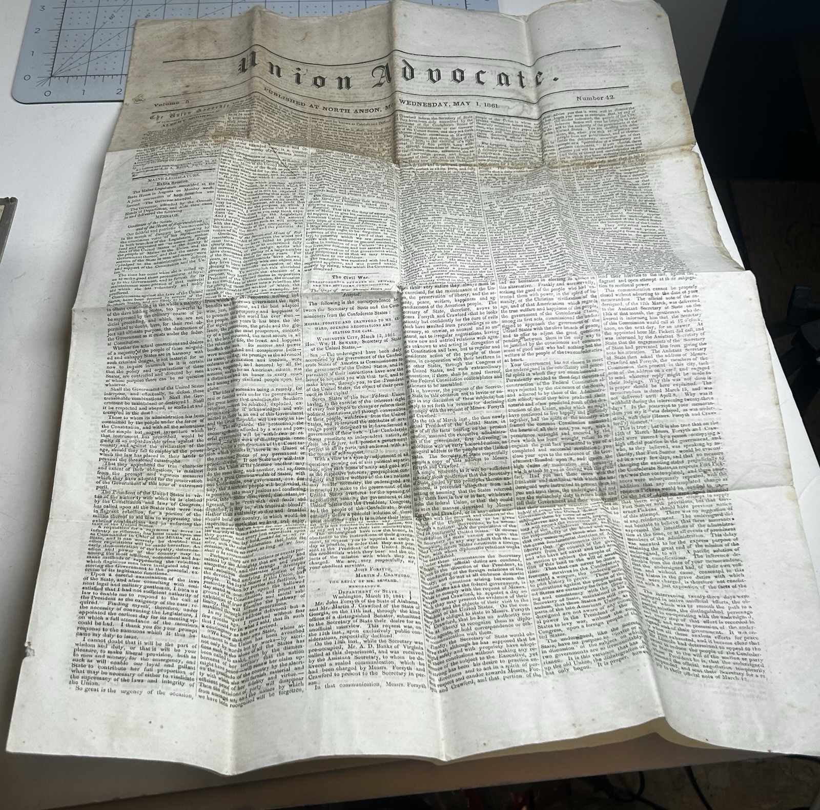 North Anson Maine Civil War Newspaper 1861 Union Advocate Albert Moore History