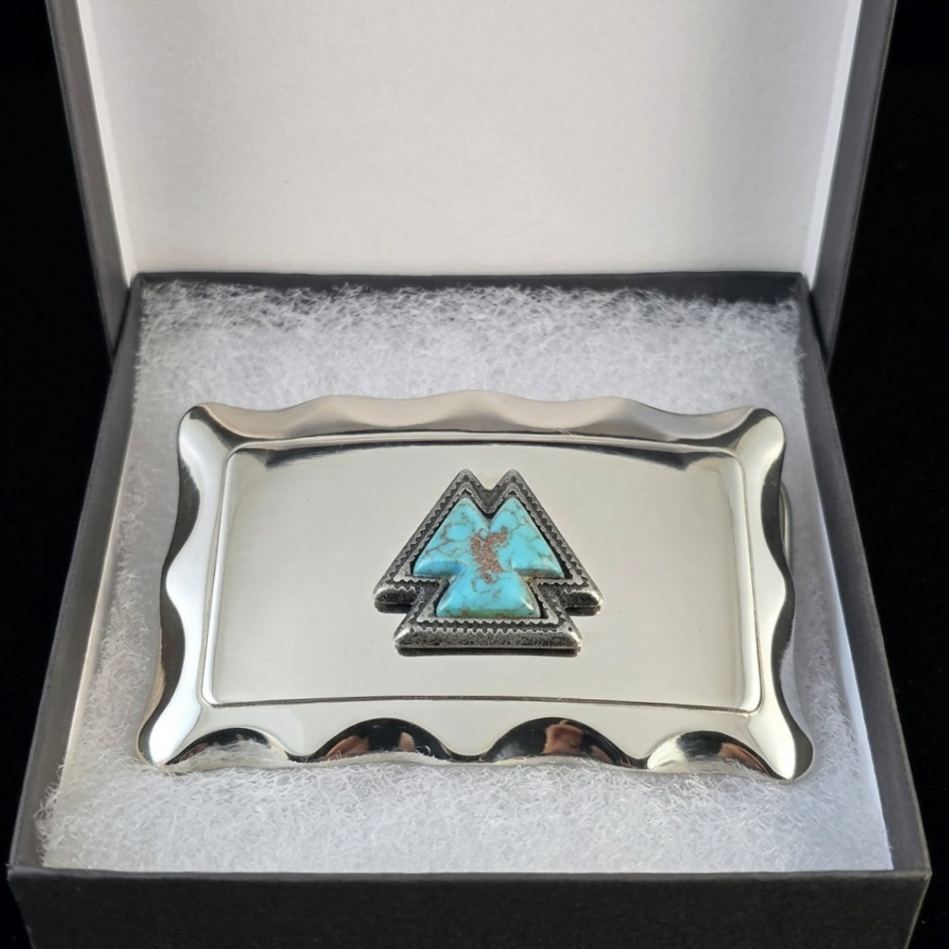 Vtg Southwestern Turquoise Arrowhead Belt Buckle Silver Tone Western Native 60g