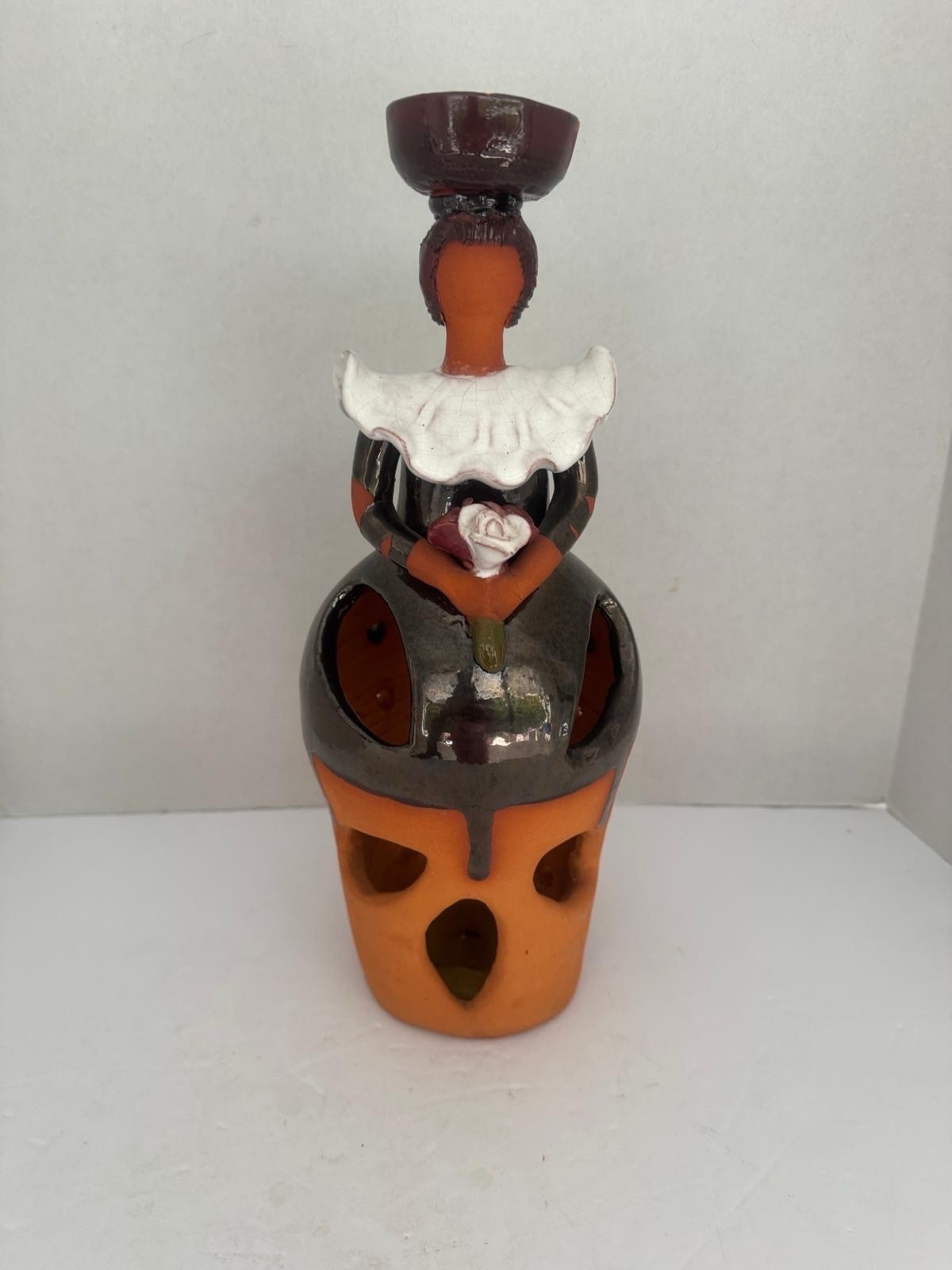 Dominican Faceless Doll (Muñeca Limé) — Terracotta Ceramic Candle Holder 