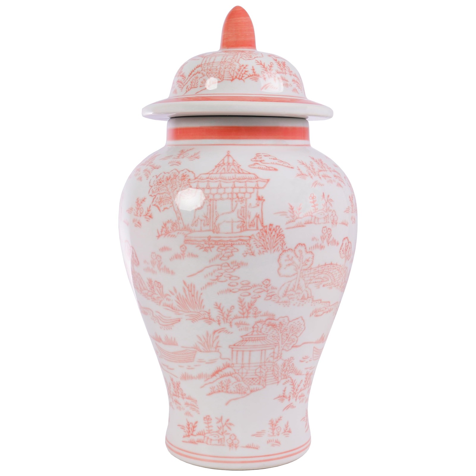 11 PINK LANDSCAPE GARDEN GINGER JAR WITH LID PORCELAIN HAND PAINTED SCENIC 11 PINK LANDSCAPE GARDEN GINGER JAR WITH LID PORCELAIN HAND PAINTED SCENIC