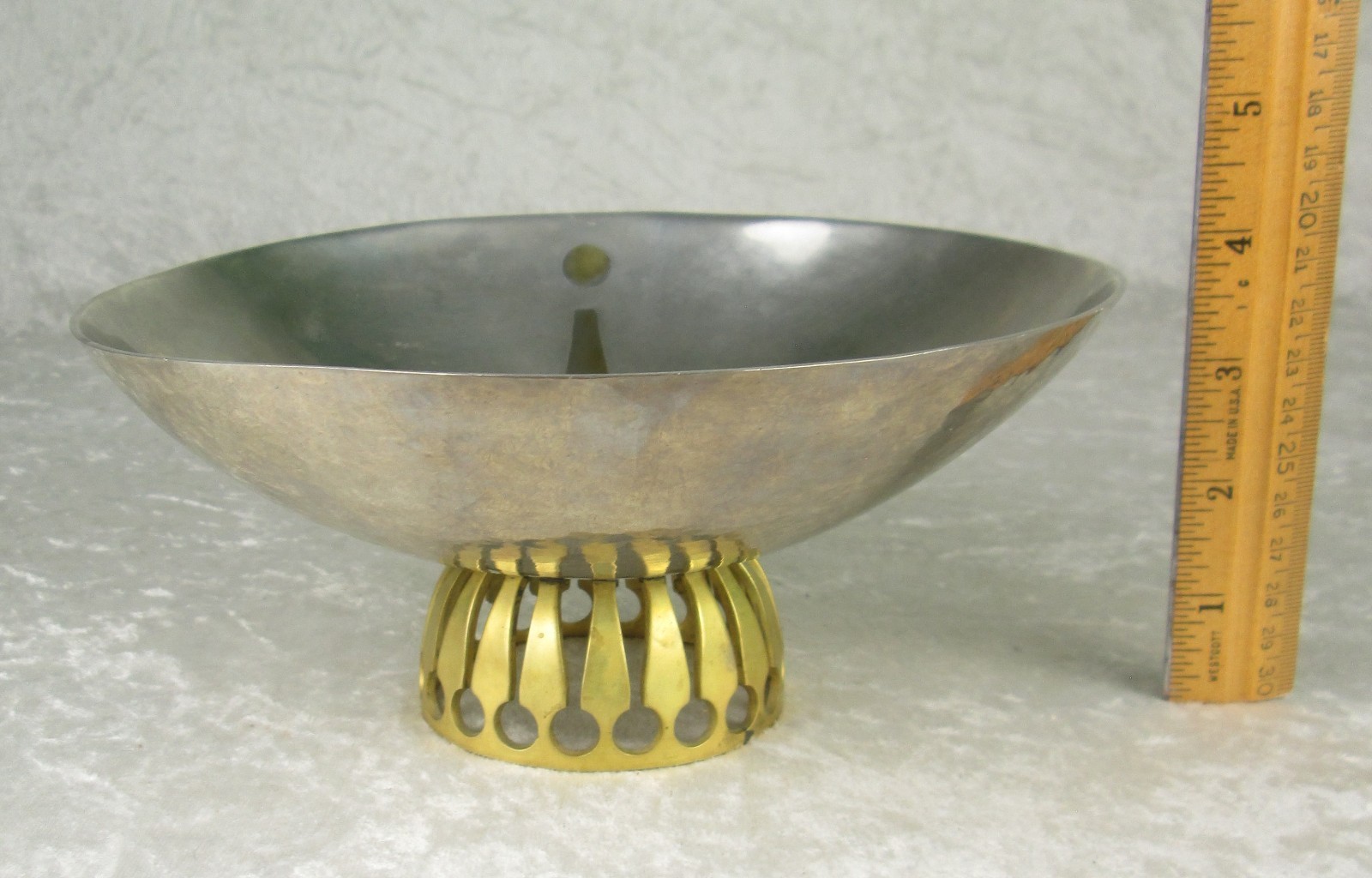 Claire Pfleger Pewter and Brass Pedestal Bowl Hand Hammered Mid Century Modern Claire Pfleger Pewter and Brass Pedestal Bowl Hand Hammered Mid Century Modern
