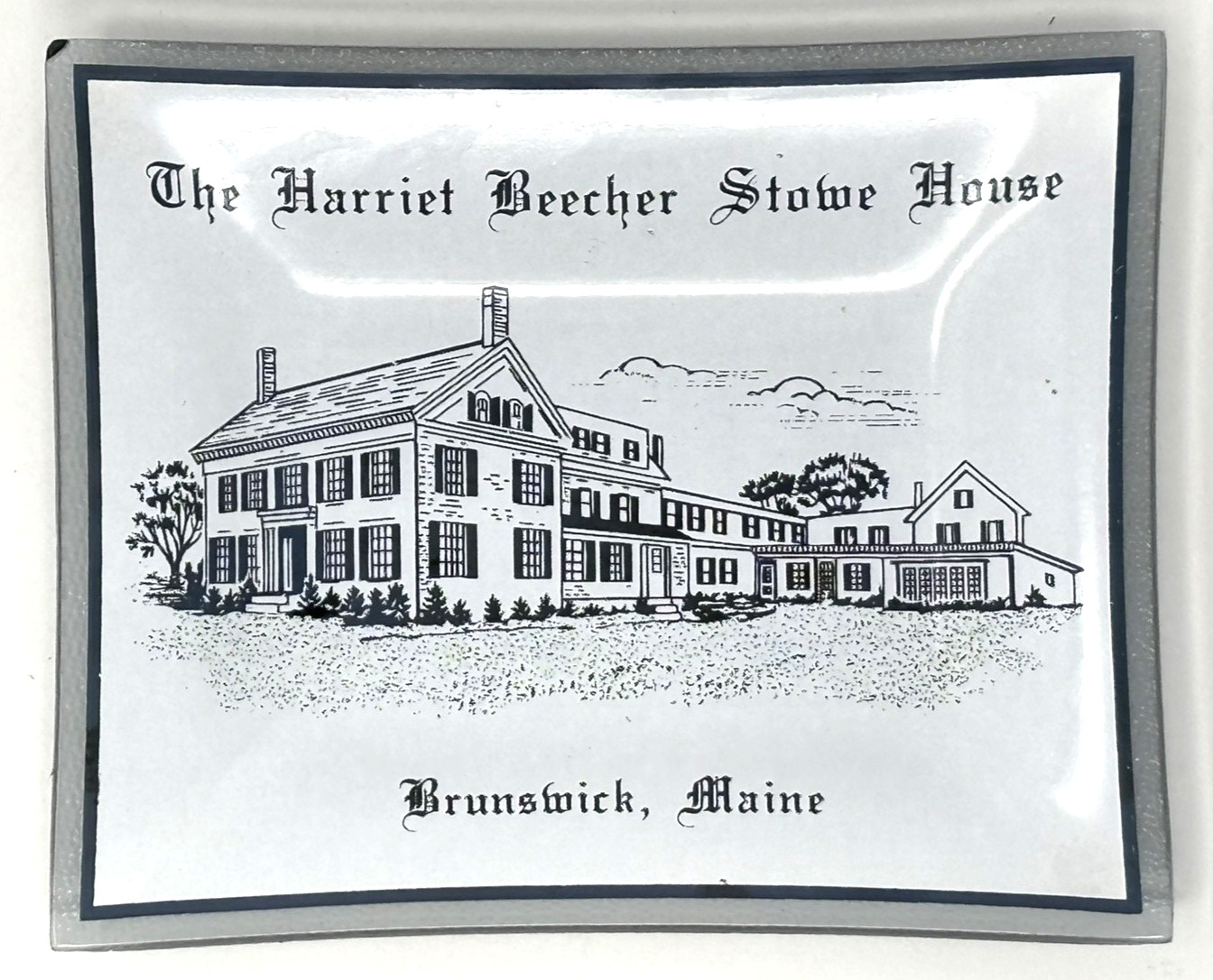 Vintage Harriet Beecher Stowe House Brunswick Maine Glass Souvenir Tray