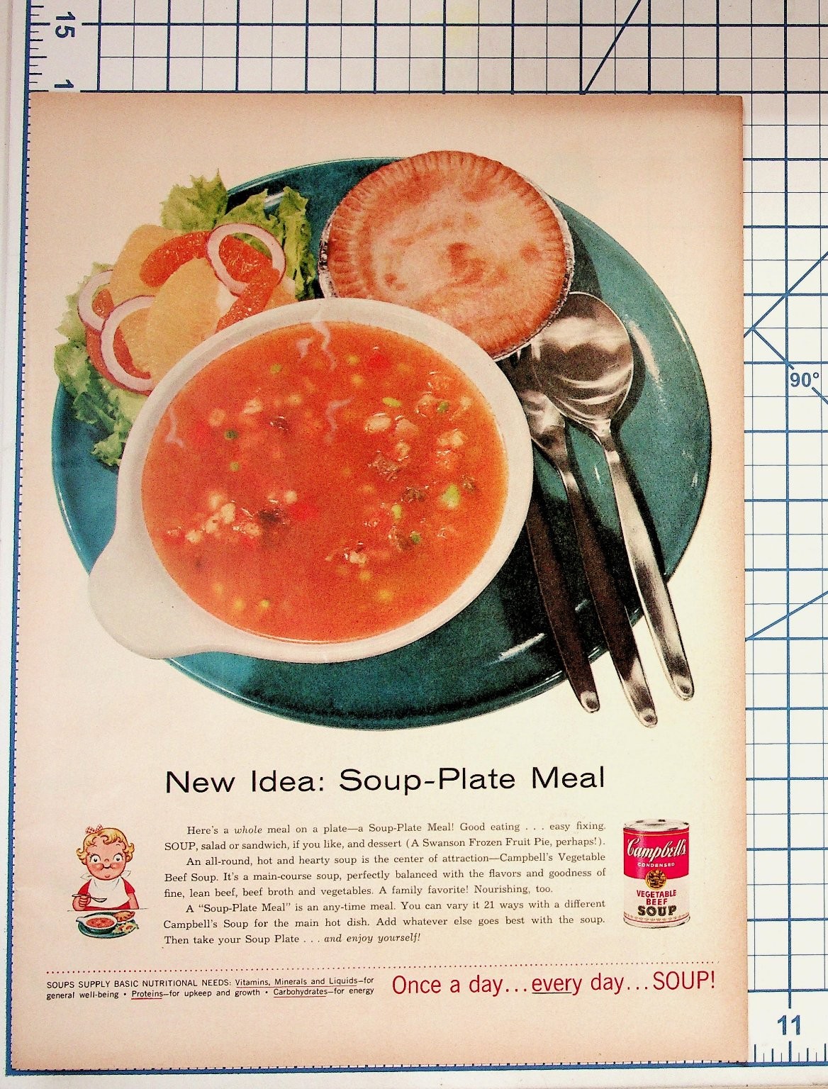 Vintage Campbell\'s Soup-Plate Meal Ad 1950s Vegetable Beef Soup Ephemera