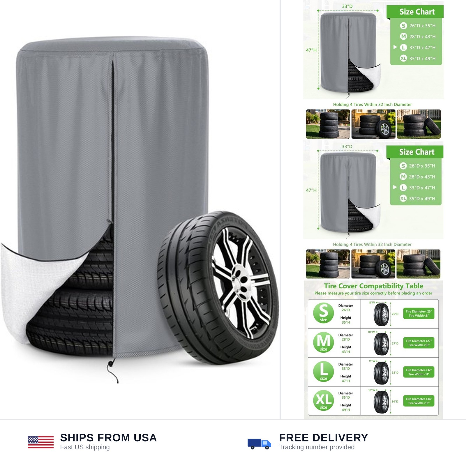 Tire Cover, Heavy Duty Waterproof and Dustproof Tire Storage Bag for Jeep Tra...