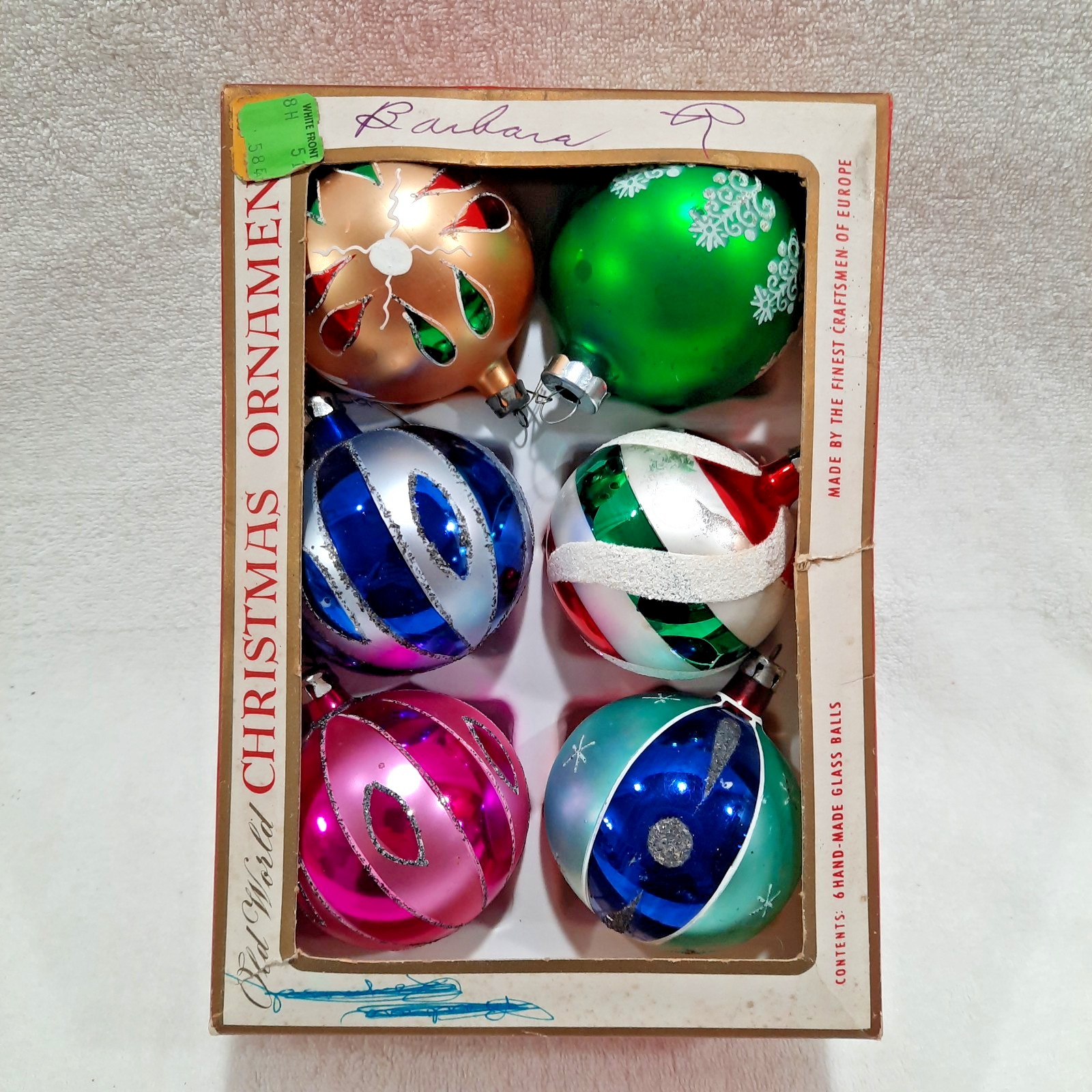 Vintage 1960s Glass Christmas Ornaments 5 Poland, 1 USA, Multicolor 3