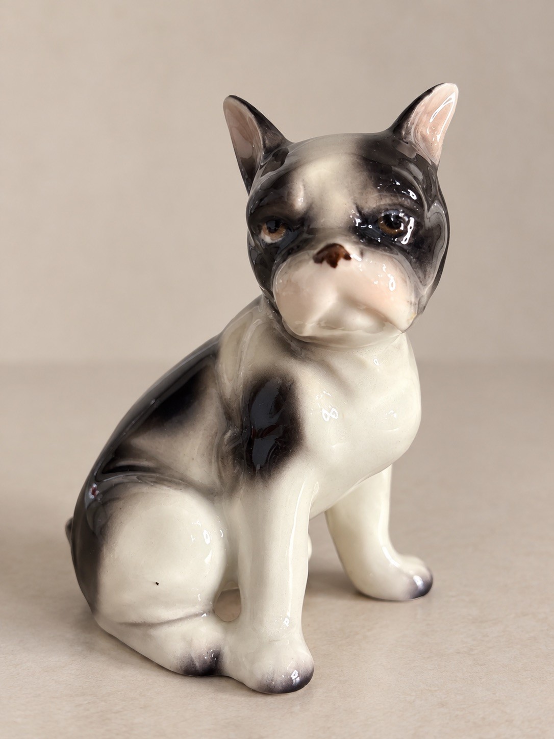 Vintage Japan Porcelain Boston Terrier Dog Figurine – Black & White – 4” Tall