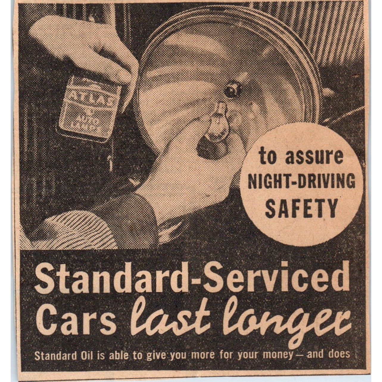 1935 Mpls Journal Newspaper Ad Standard Oil Service Atlas Auto Lamps FL5-6