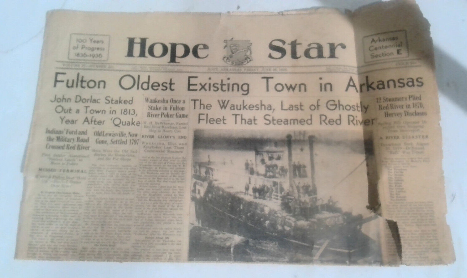 RARE FIND Hope Star Arkansas Newspaper June 26 1936 FULTON Oldest Town L2C22