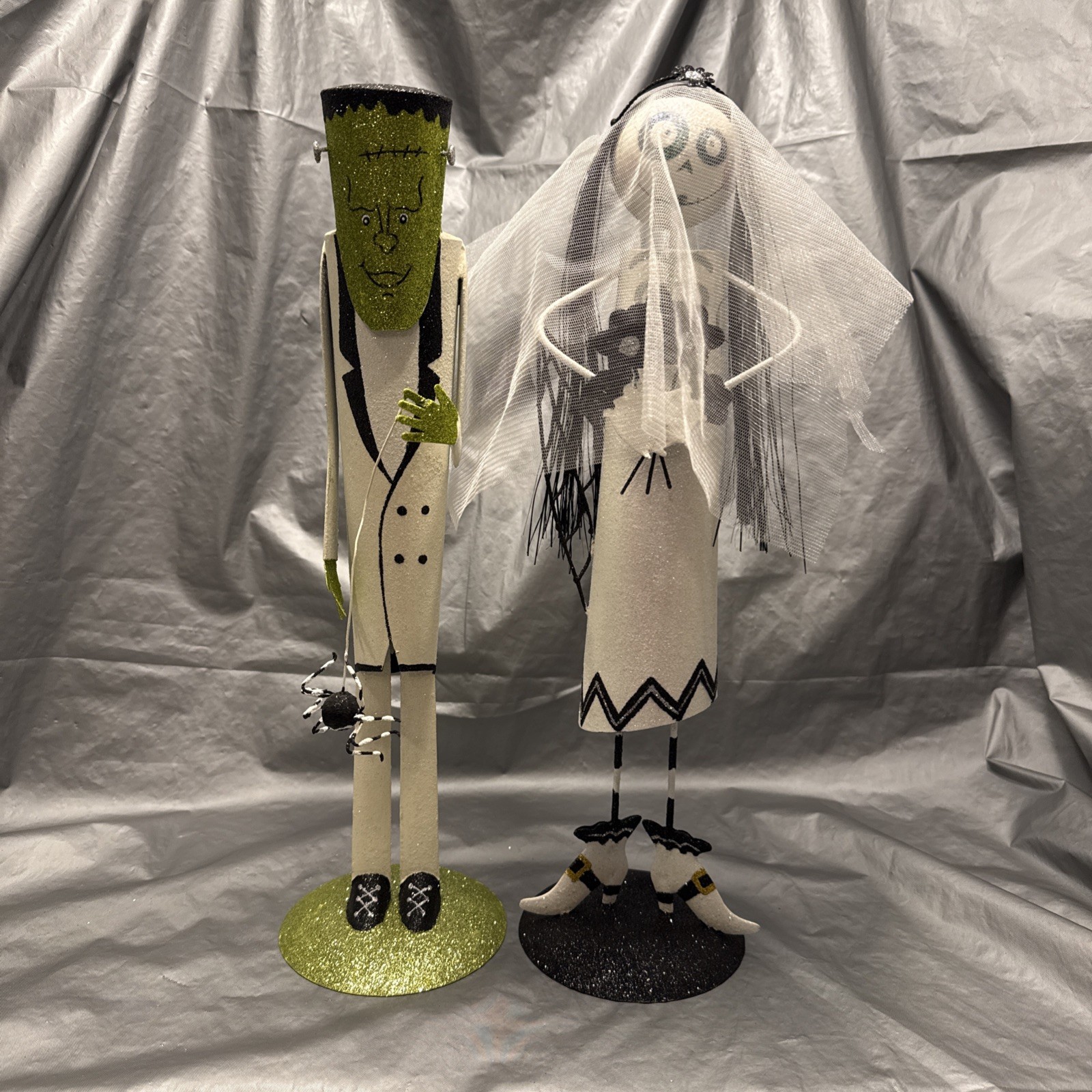 Pier 1 One VTG FRANKENSTEIN GROOM, BRIDE Of, LOT OF 2 Glittr Figurine Decor EUC