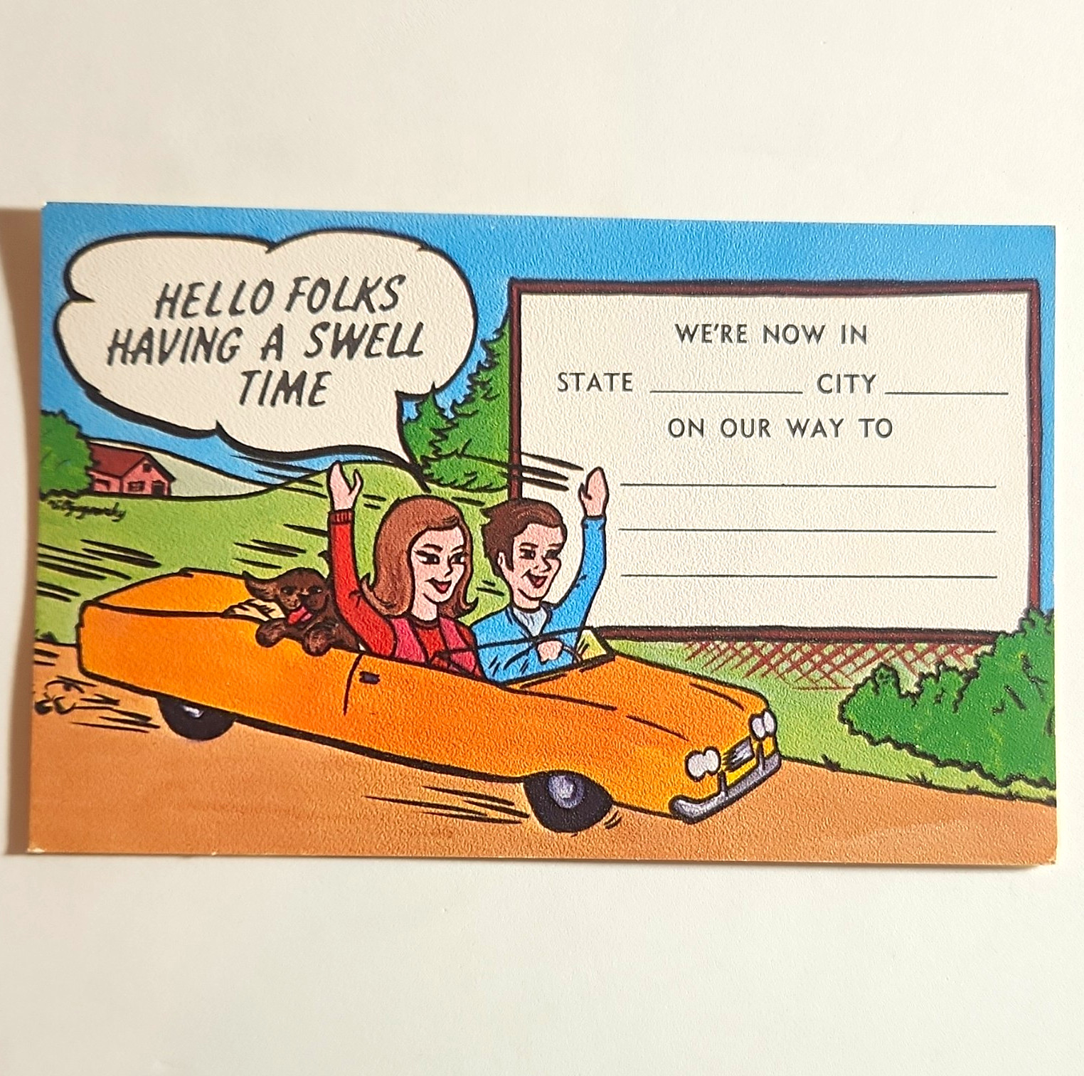 Scenic South Card Co. Hello Folks Having a Swell Time Comic Travel Postcard