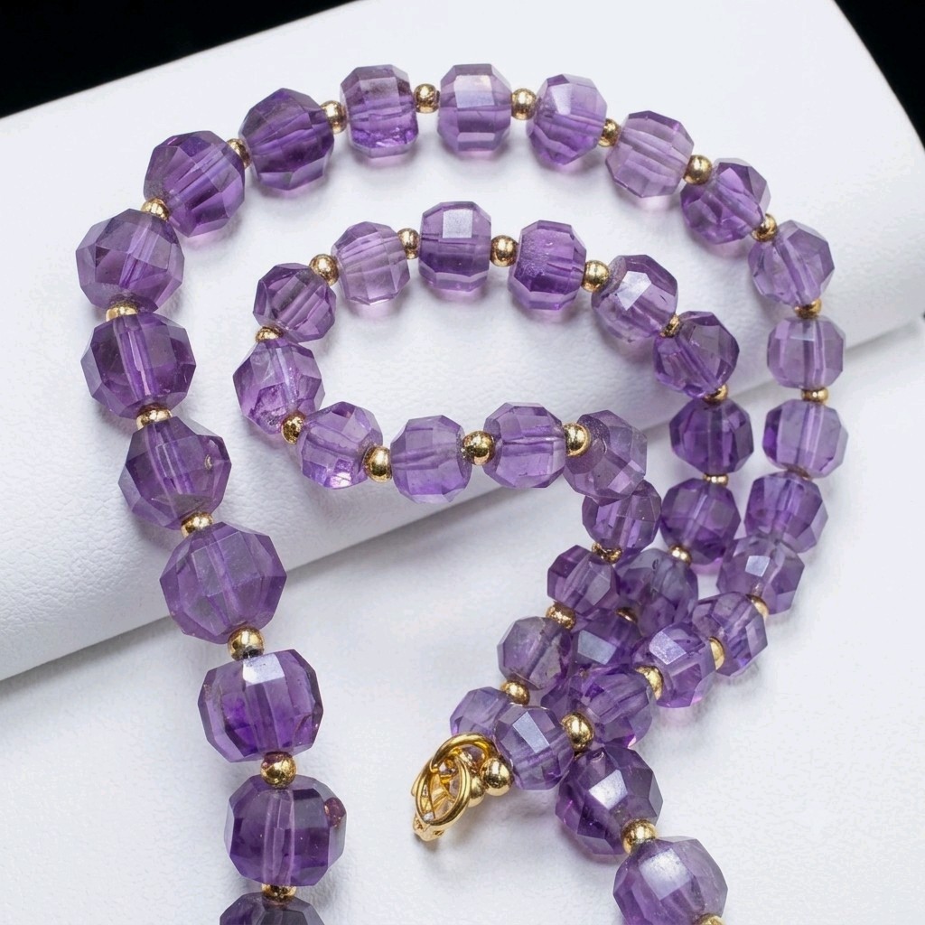 Real amethyst gemstone hand-faceted large bead necklace 90+ grams 
