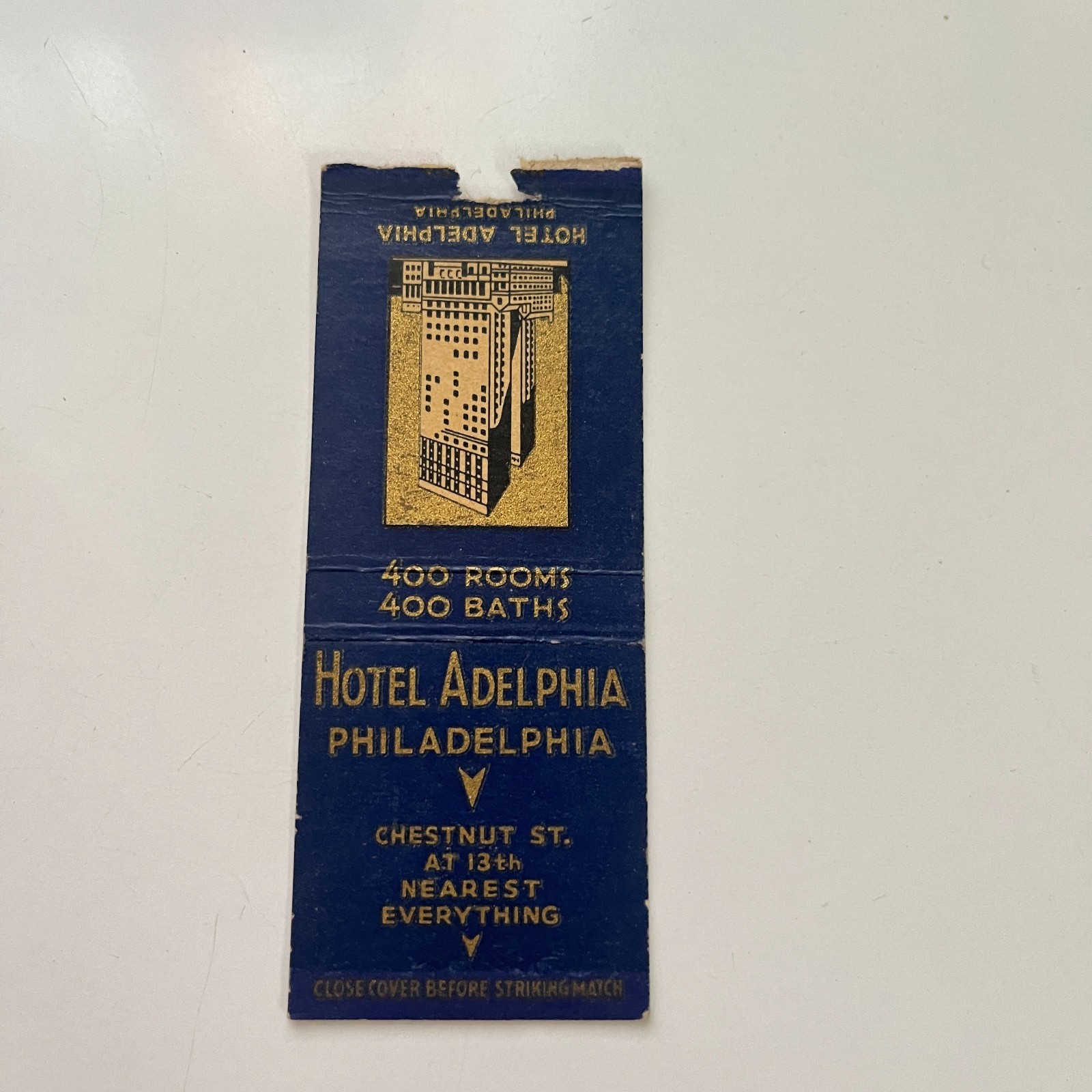 Hotel Adelphia 1941 Chestnut St Philadelphia Vintage Matchbook Cover TMB86-4