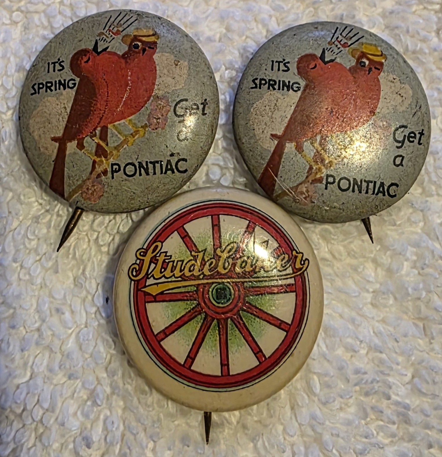 Antique Auto Advertising Celluloid Pins Lot Studebaker Wagon Wheel 1920s Pontiac