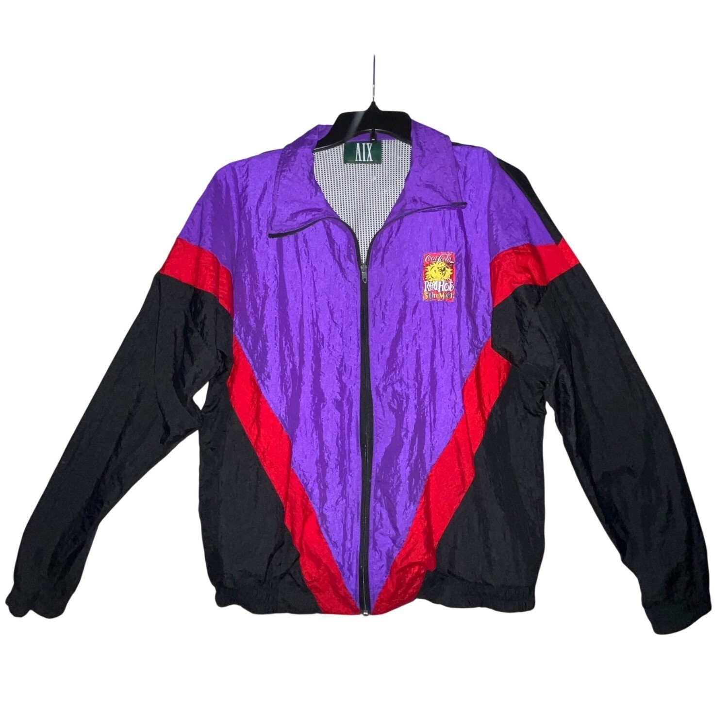 Vintage AIX Coca-Cola Red Hot Summer Jacket Large Black Purple Red Nylon USA