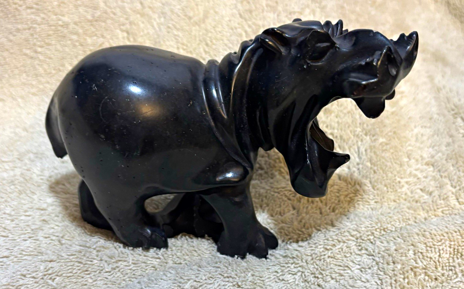 Vintage African hand-carved hippopotamus figurine