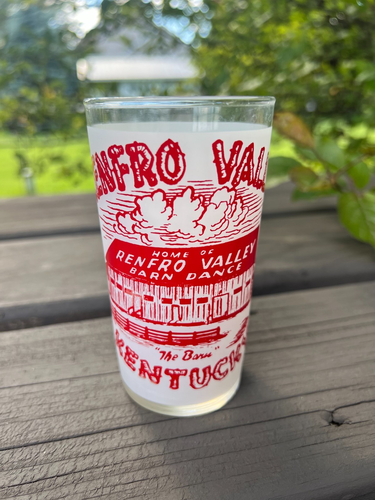 Vtg RENFRO VALLEY  Barn Dance Frosted Glass Tumbler KENTUCKY