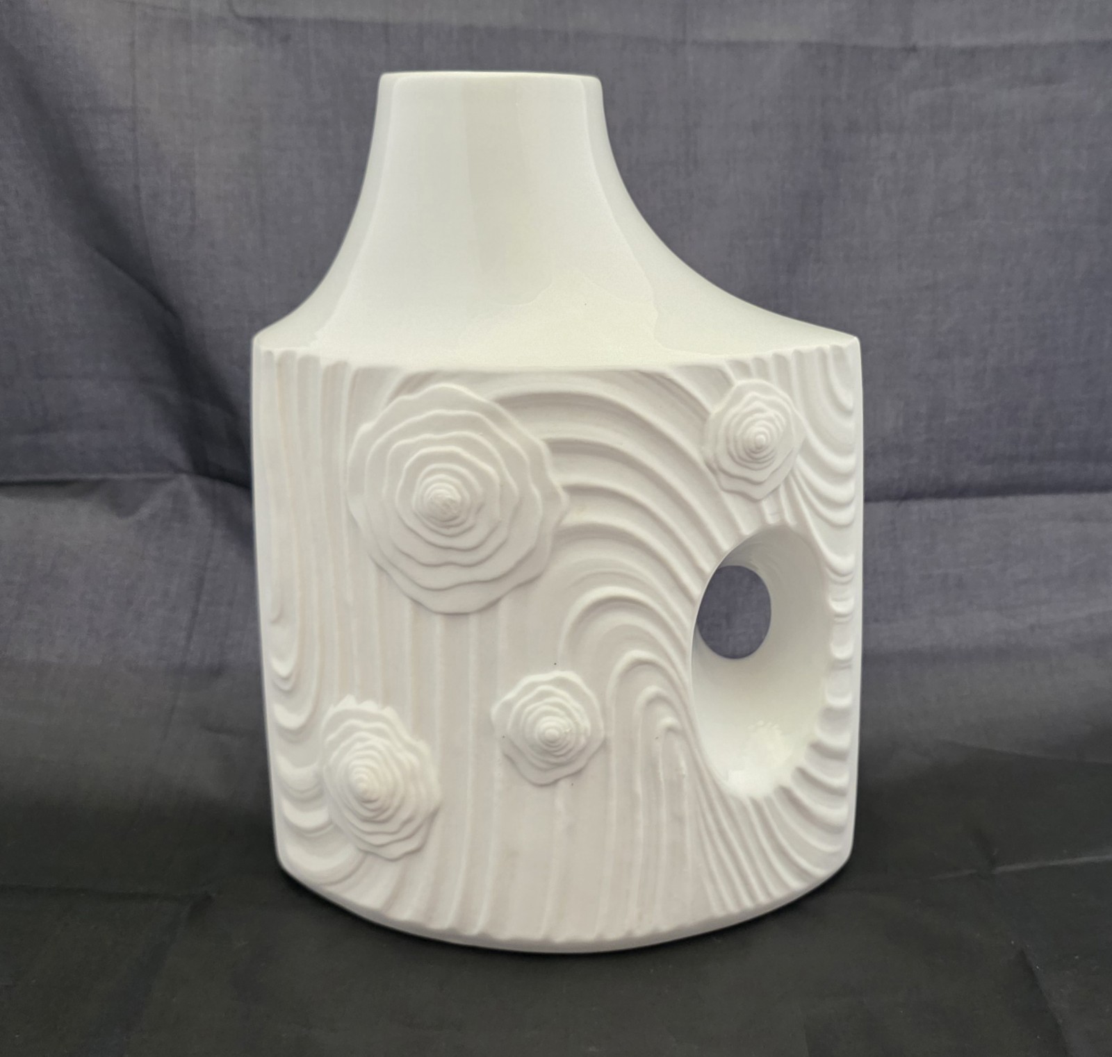 Vtg Schumann Arzberg White Op Art Bisque Porcelain Vase MCM West Germany 1093/20