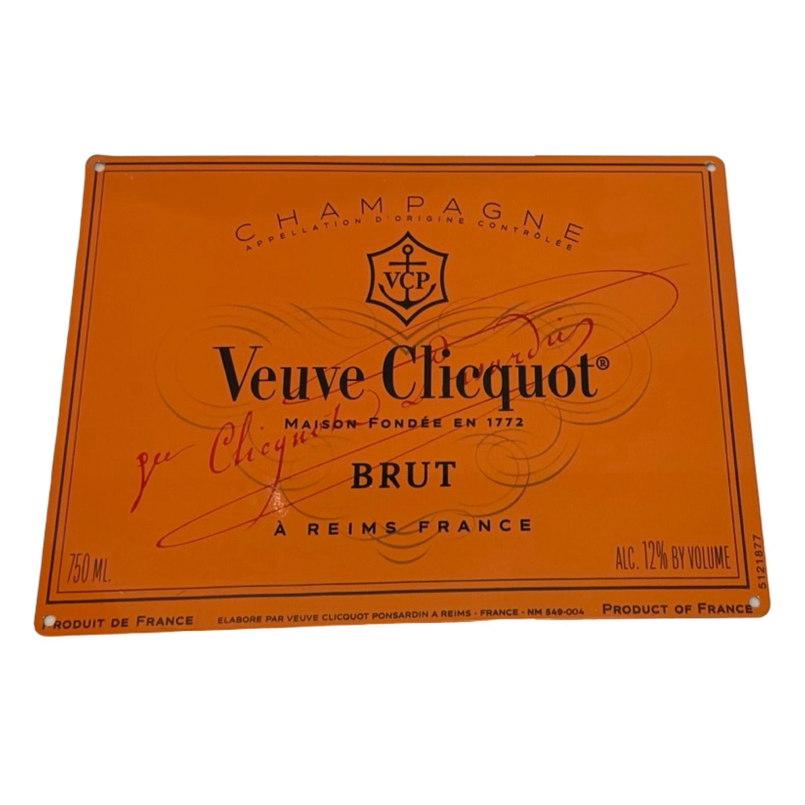 NEW Vintage Style VEUVE CLICQUOT French Brut Champagne Metal Sign 11.75 x 8.75\