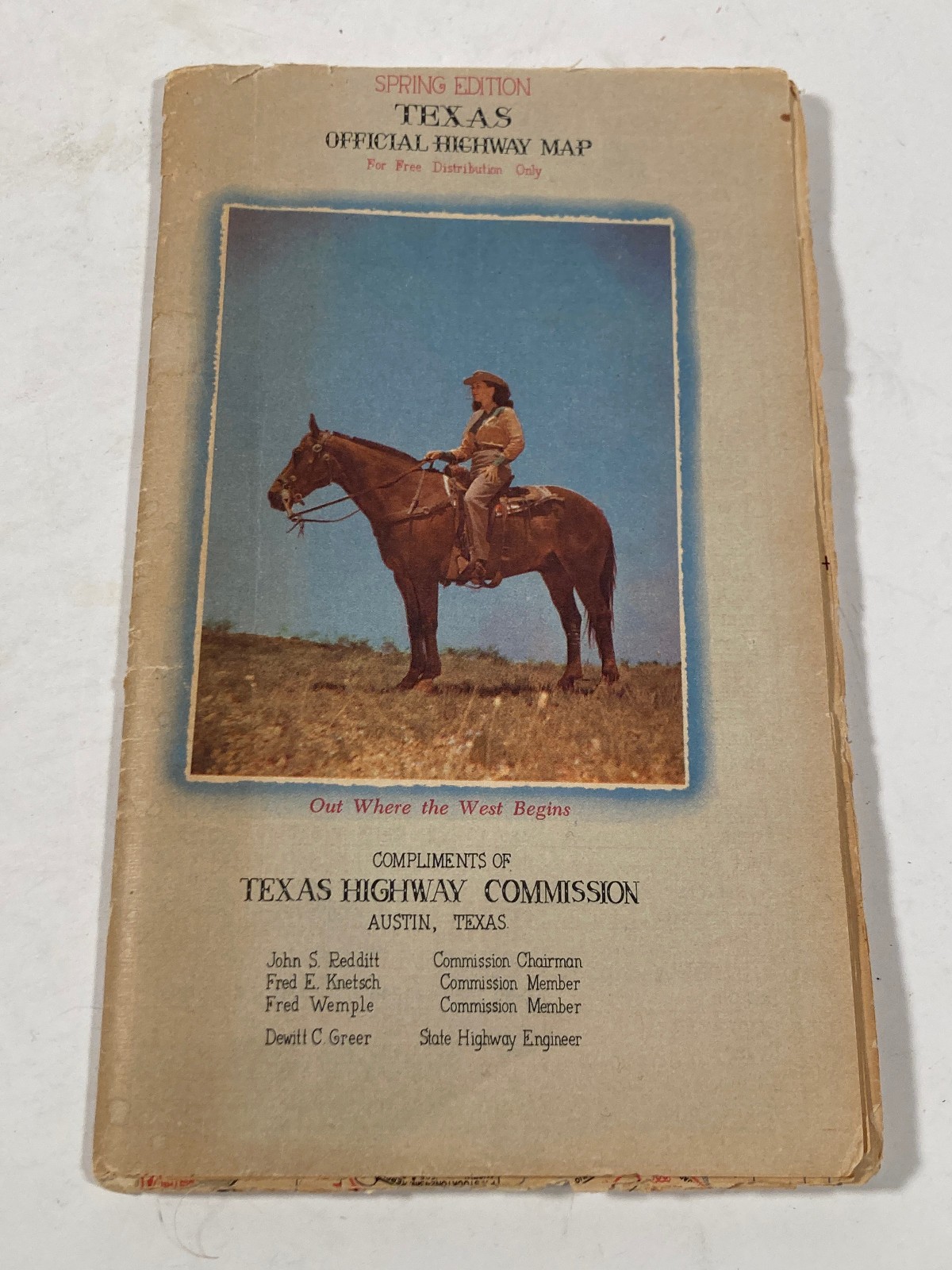 VTG Antique Folding Texas Highway Dept Official Map Spring 1948 - ROUGH - REPAIR