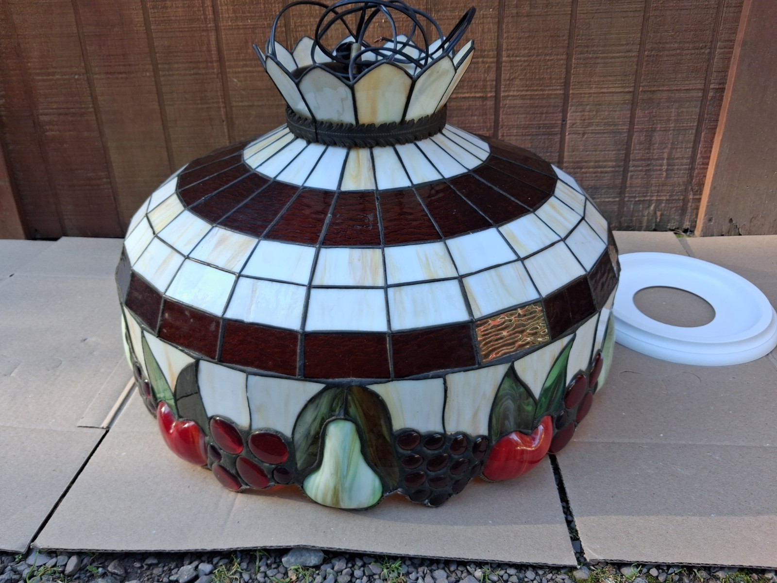 Arts & Crafts Caramel Amber Slag Glass Fruit Chandelier Hanging Lamp Large 20 Arts & Crafts Caramel Amber Slag Glass Fruit Chandelier Hanging Lamp Large 20