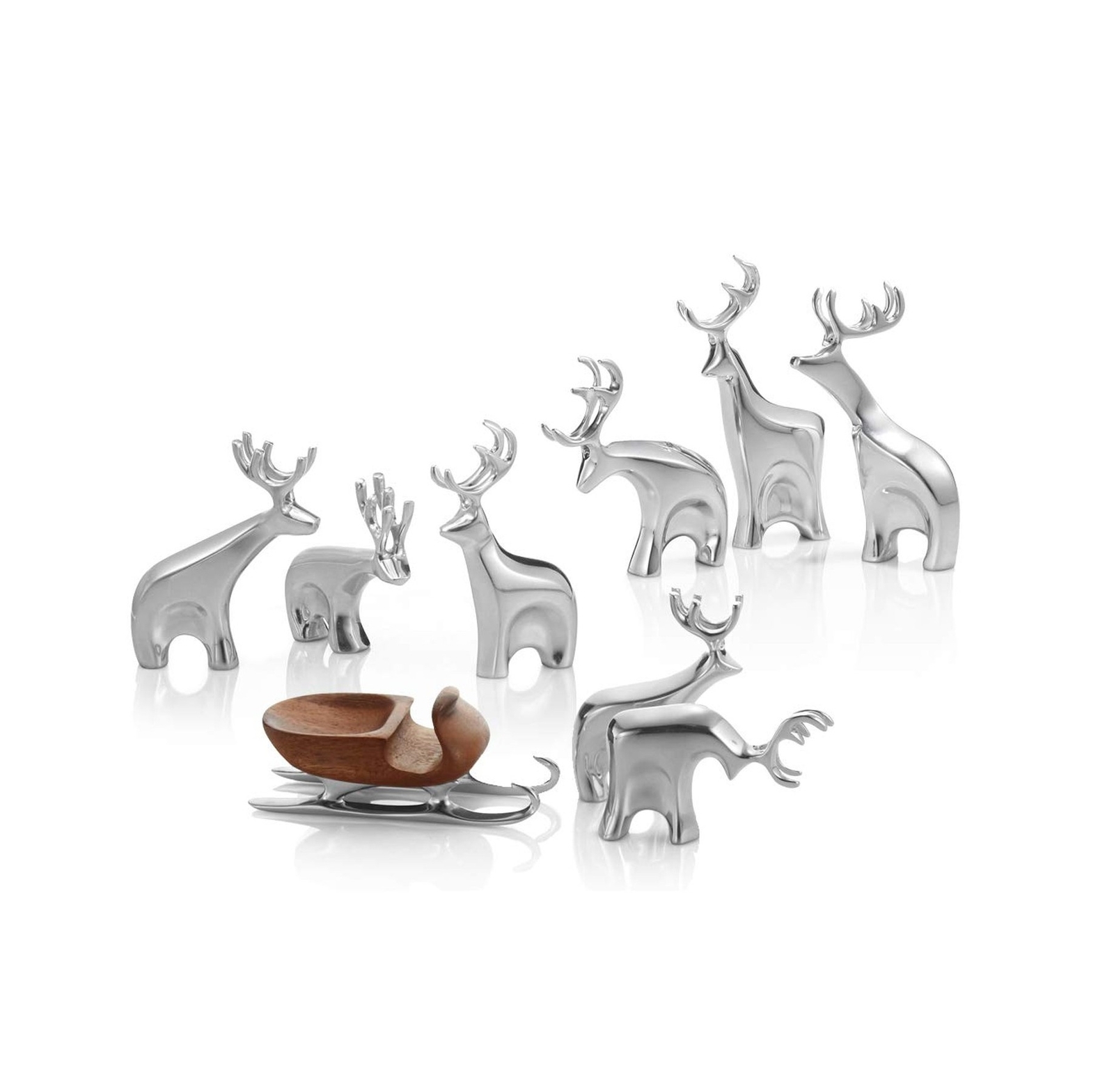 Nambe Miniature Figurine Set Set - 9-Piece Miniature Reindeer Figurines with ...