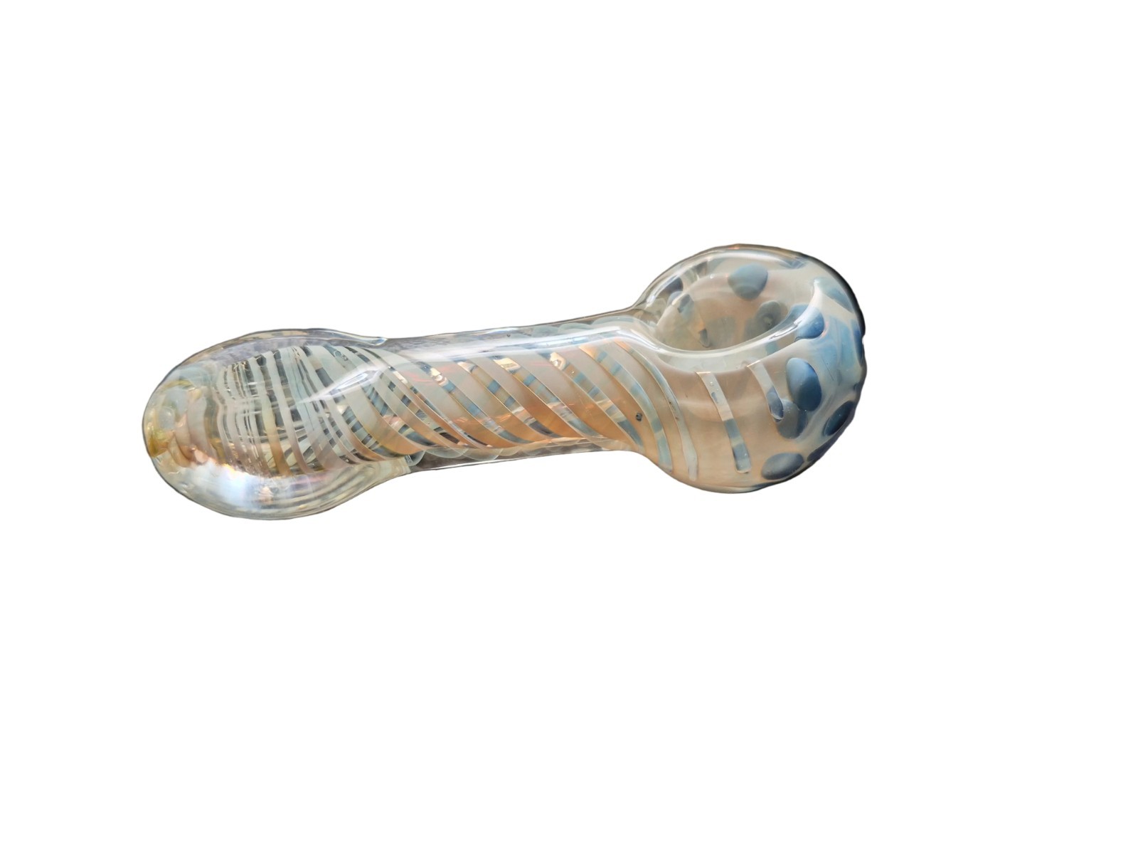 Blue Cream Tan & White Swirls Glass Tobacco Smoking Hand Pipe, Swirl Design
