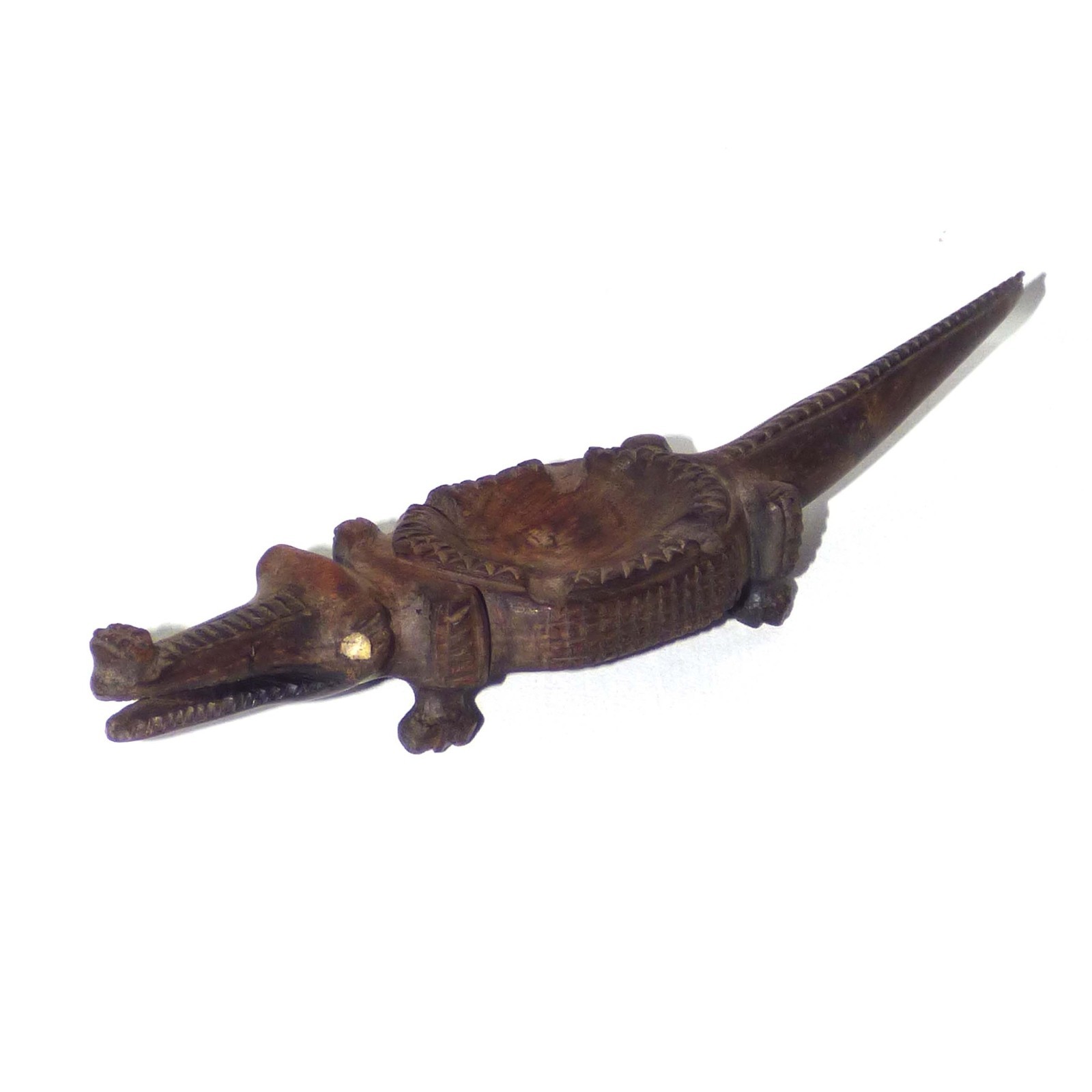 Vintage Hand Carved African Wooden Crocodile Ashtray Folk Art Kenya 1950-70s