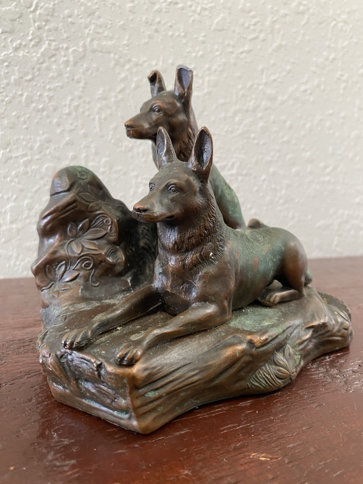 Antique 1920’s Art Noveau German Shepherd Dog Bronze Figurine Bookend Statue