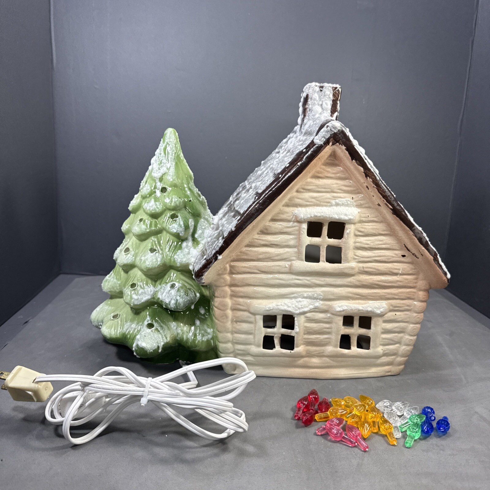 Vintage Ceramic Trim Glo Marcia Lighted Christmas Mountain Tree House Cabin NICE