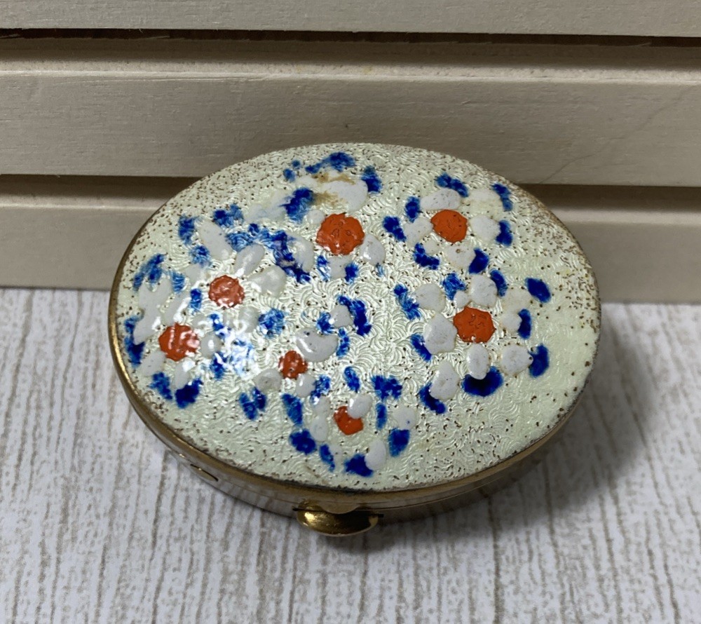 Gold Tone With Floral Enamel Vintage Pill Box