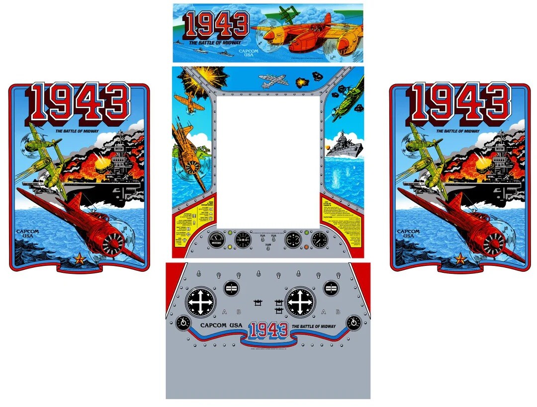 1943 Arcade Side Art Full Set 5pc Artwork Textured CPO Complete Cabinet Kit
