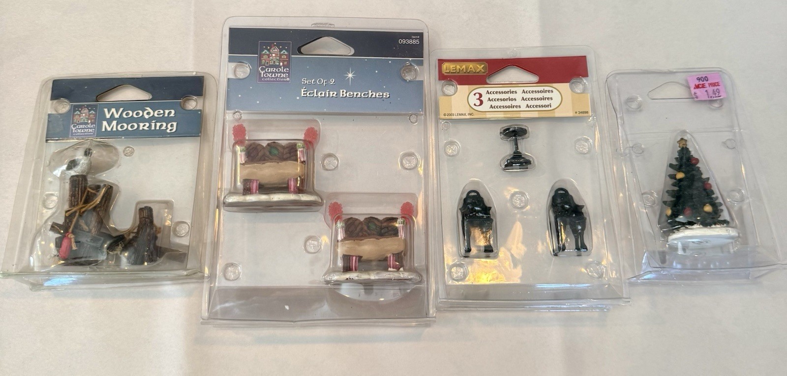 Lot Of 4 New In Package LEMAX Accessories, Wooden Mooring Eclair Benches, Etc
