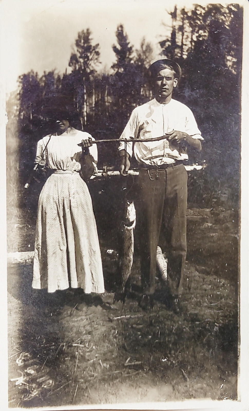 RPPC Divided Back Couple With Northern Pike in Woods