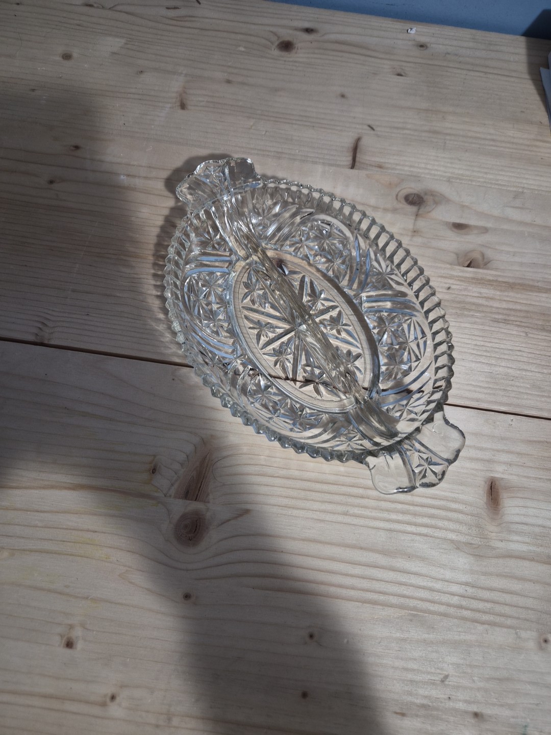 Vintage Crystal Cut Glass Divided Dish Scallop Edge